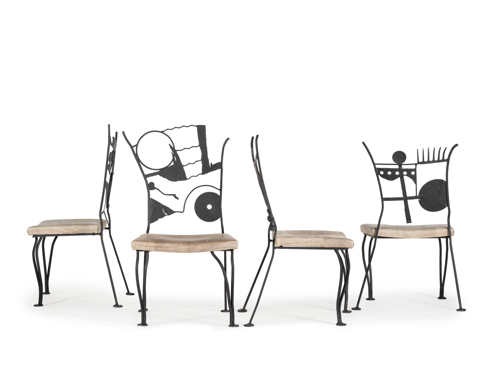 A Set of Four Post-Modern Painted Wrought Iron Chairs