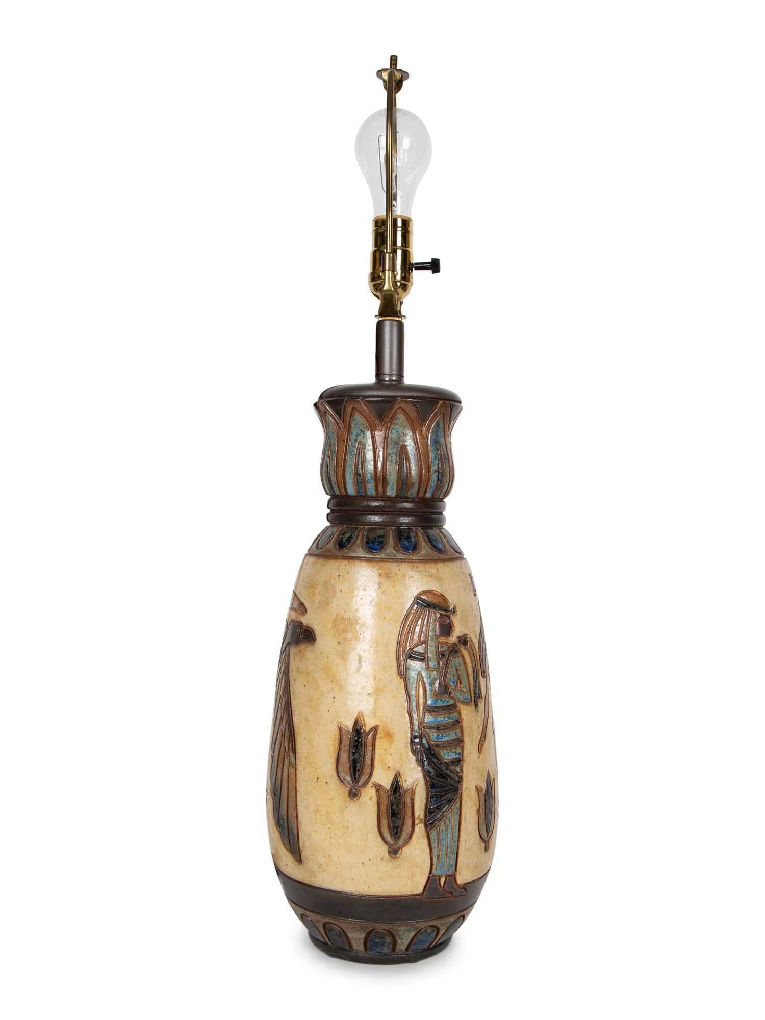 A French Polychrome Glazed Stoneware Vase with Egyptian Motif signed Dubois — 20TH CENTURY