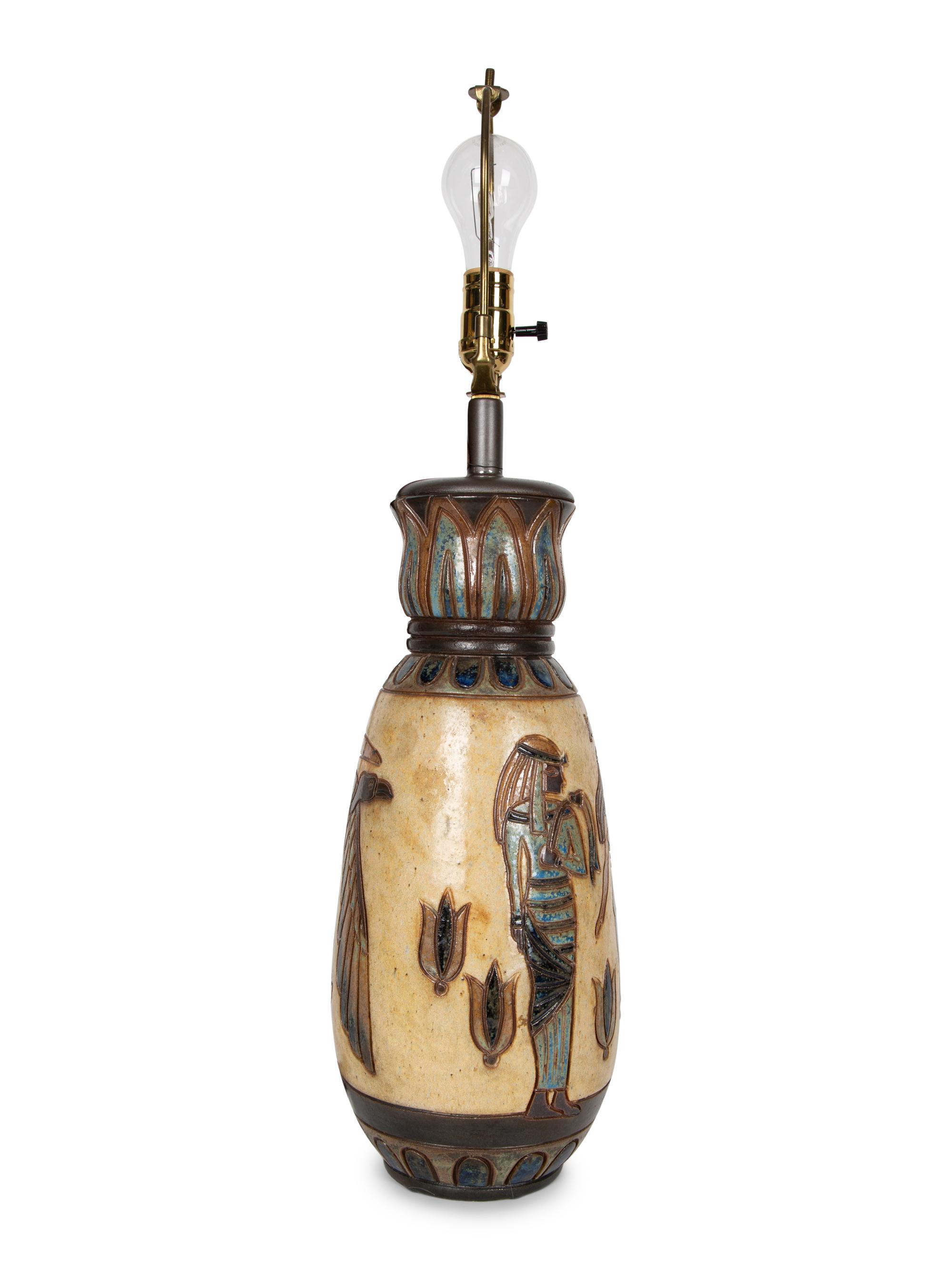 A French Polychrome Glazed Stoneware Vase with Egyptian Motif signed Dubois — 20TH CENTURY