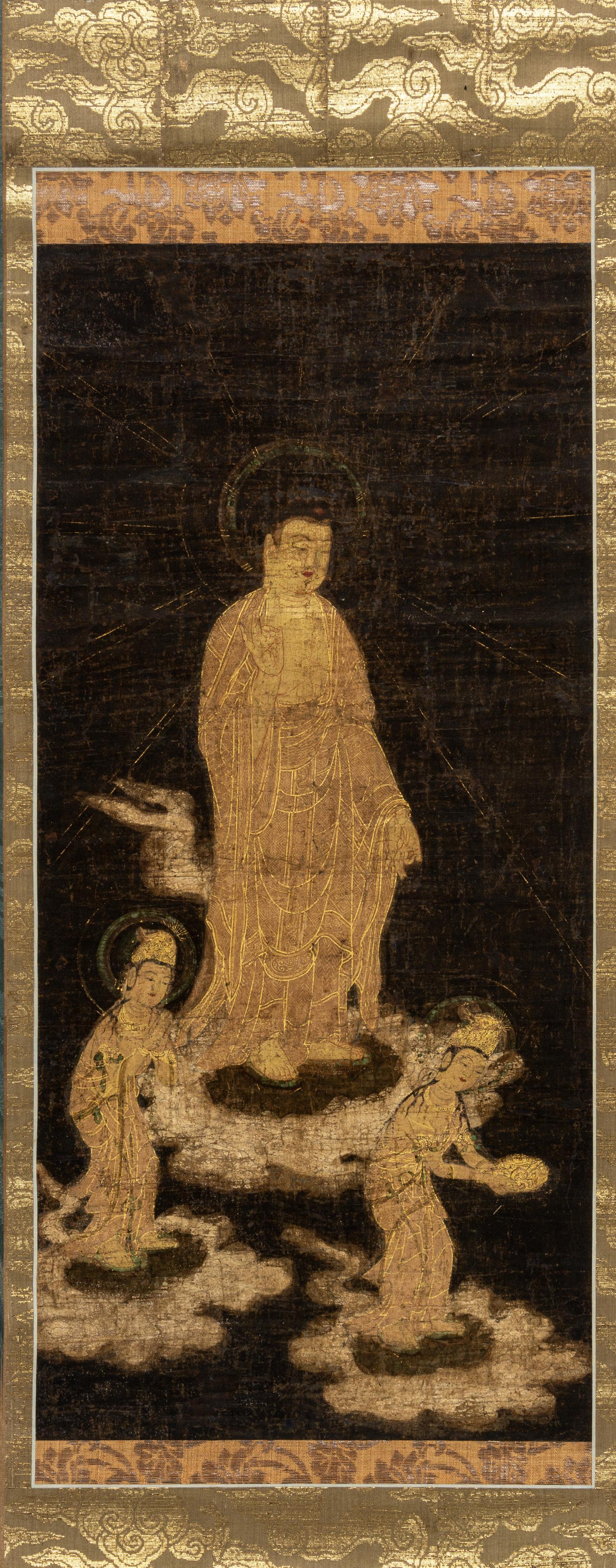 A Japanese Hanging Scroll Depicting Amida Raigo: Welcoming Descent of the Buddha Amida, Muromachi Period 日本室町时代 佛陀臨世圖