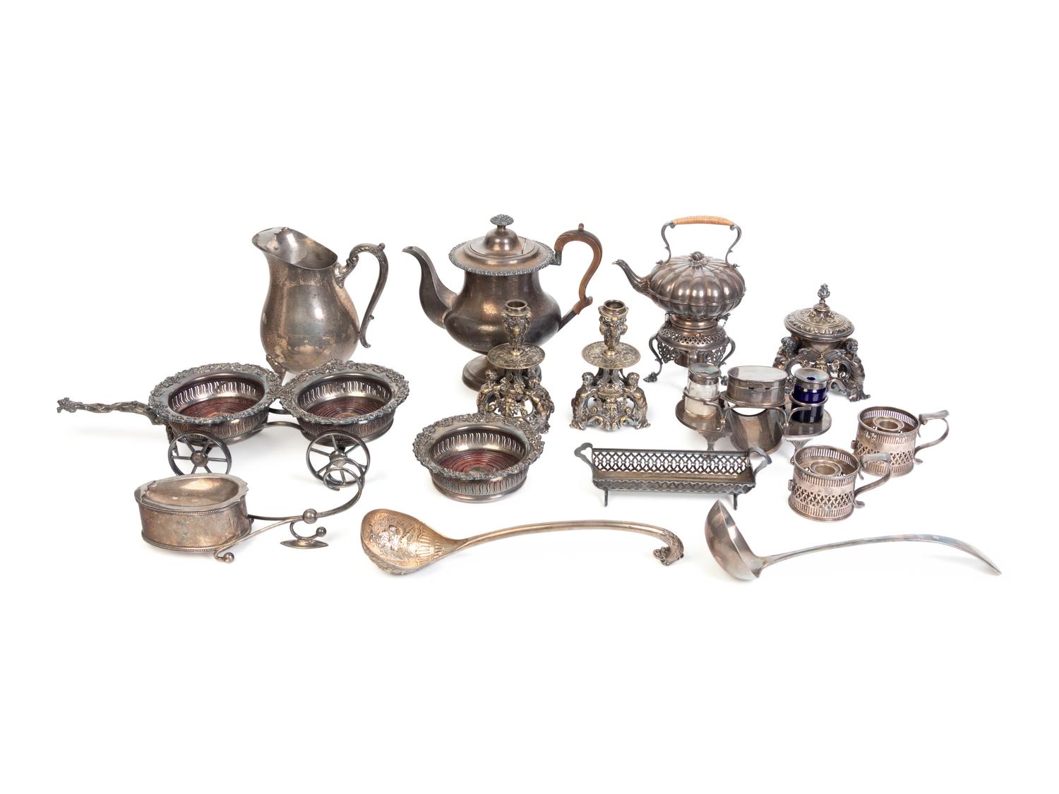 A Group of Fifteen Silver-Plate Table and Flatware Articles