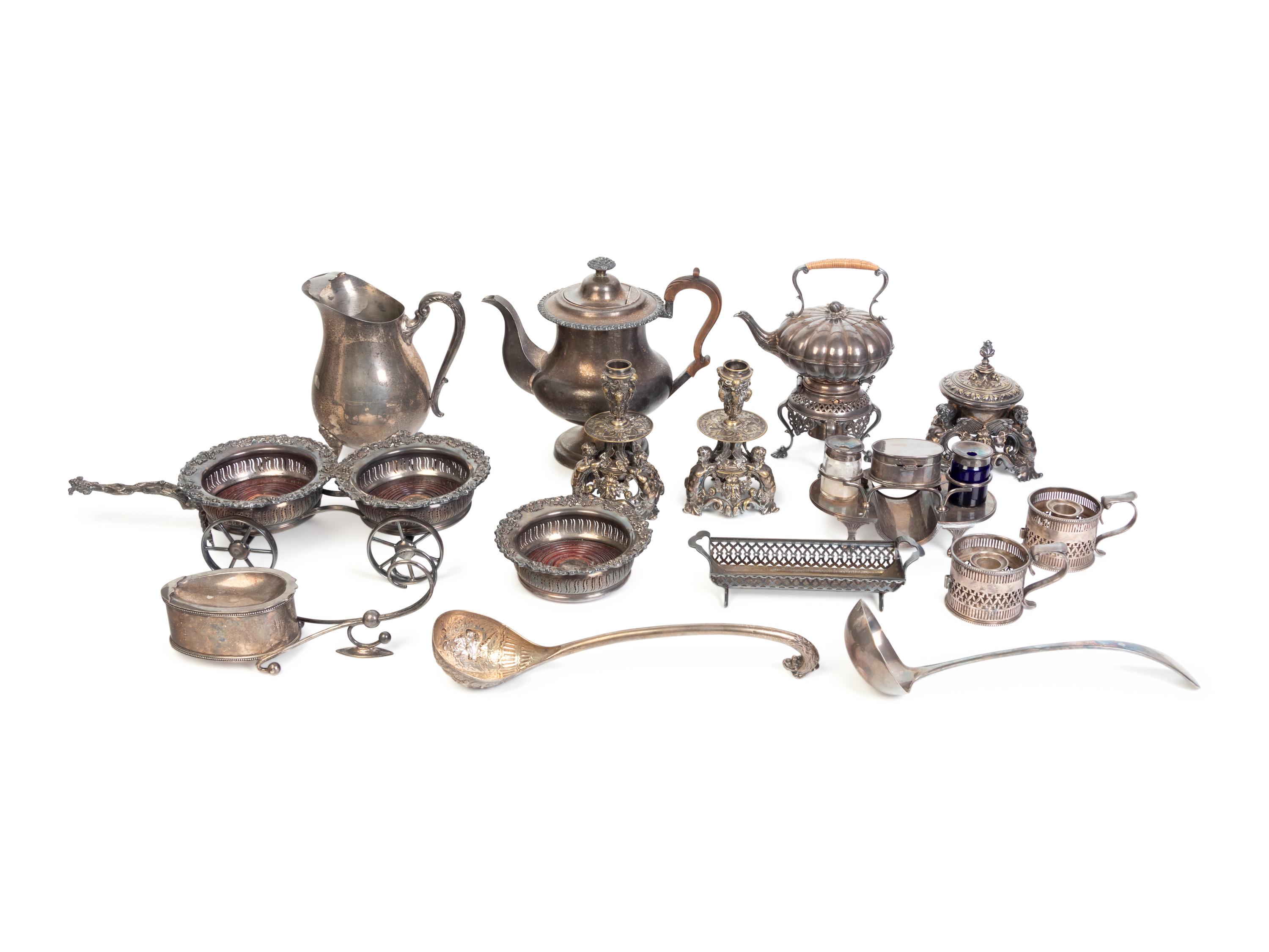 A Group of Fifteen Silver-Plate Table and Flatware Articles
