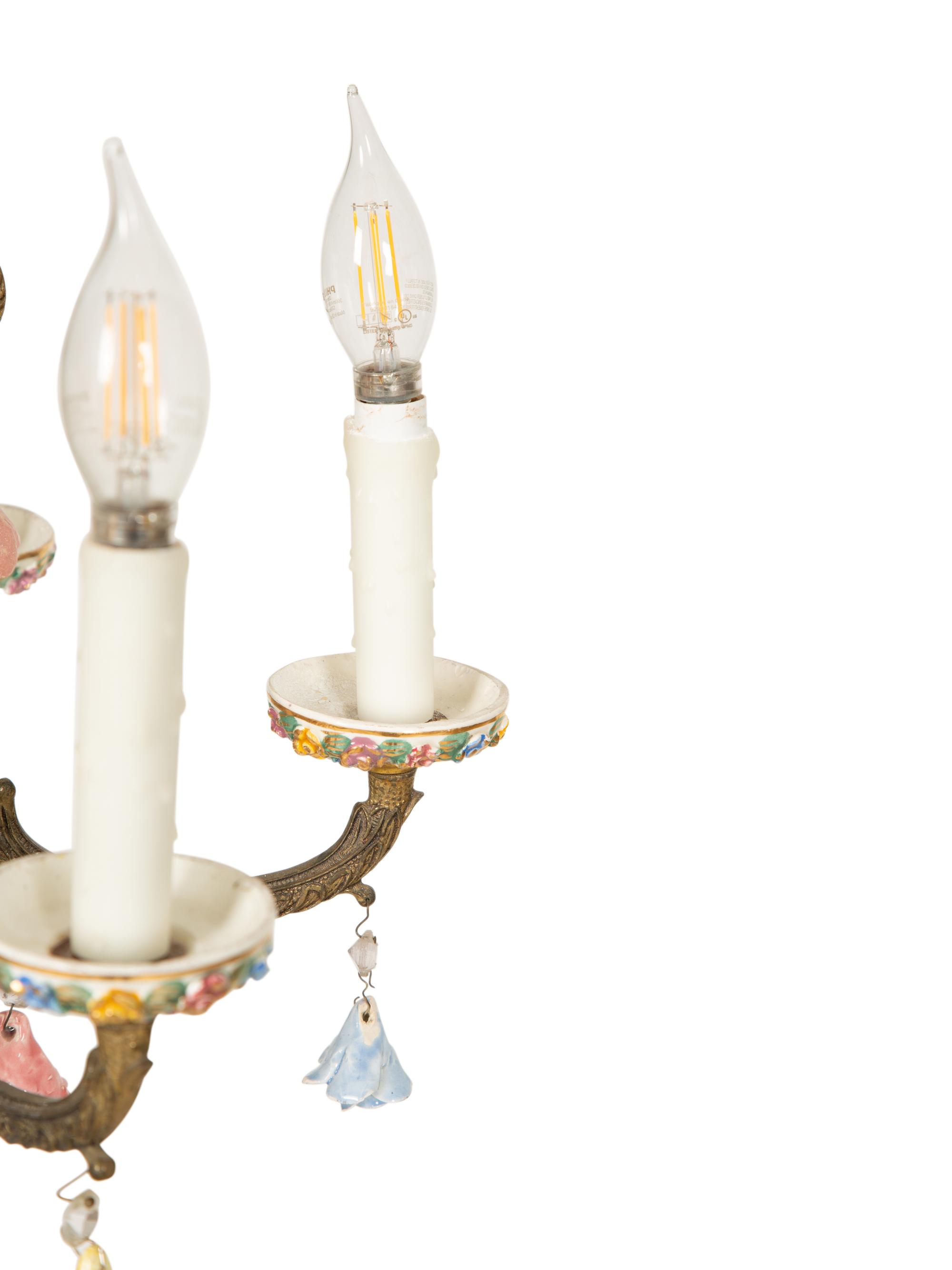 A Continental Gilt Metal and Porcelain Six-Light Chandelier — 20th Century