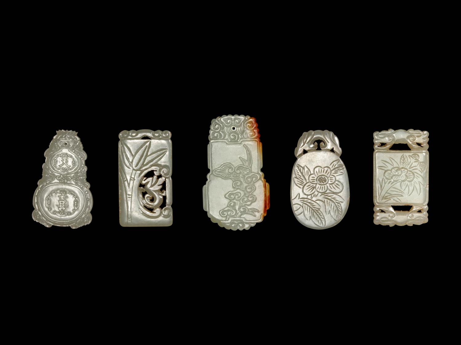 Five Chinese White and Pale Celadon Jade Plaques