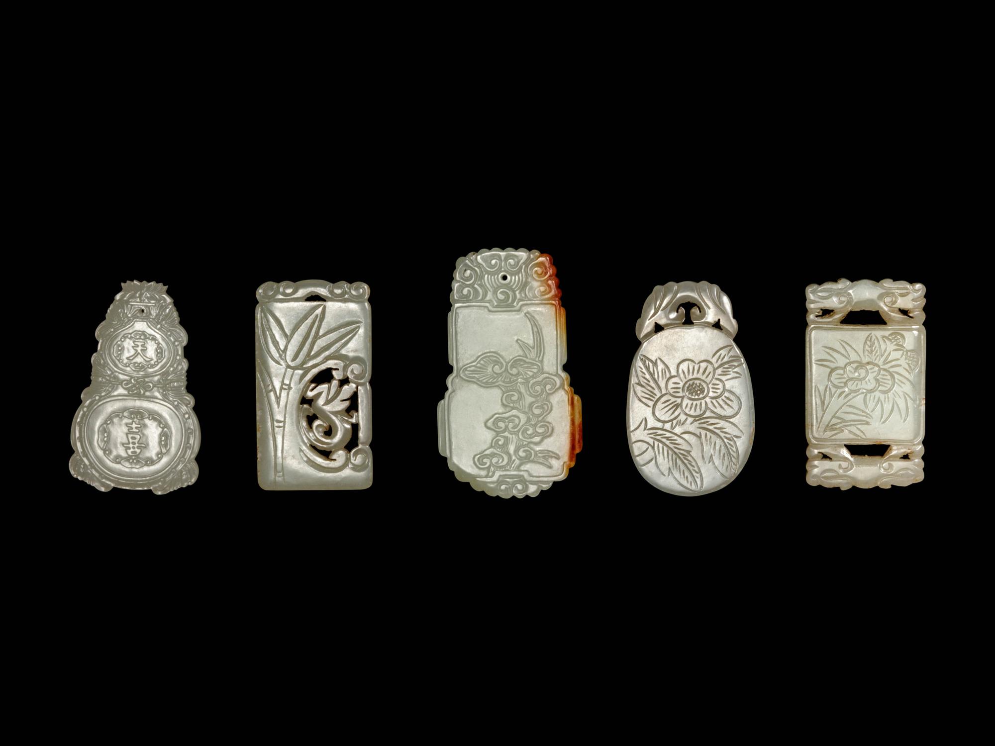 Five Chinese White and Pale Celadon Jade Plaques