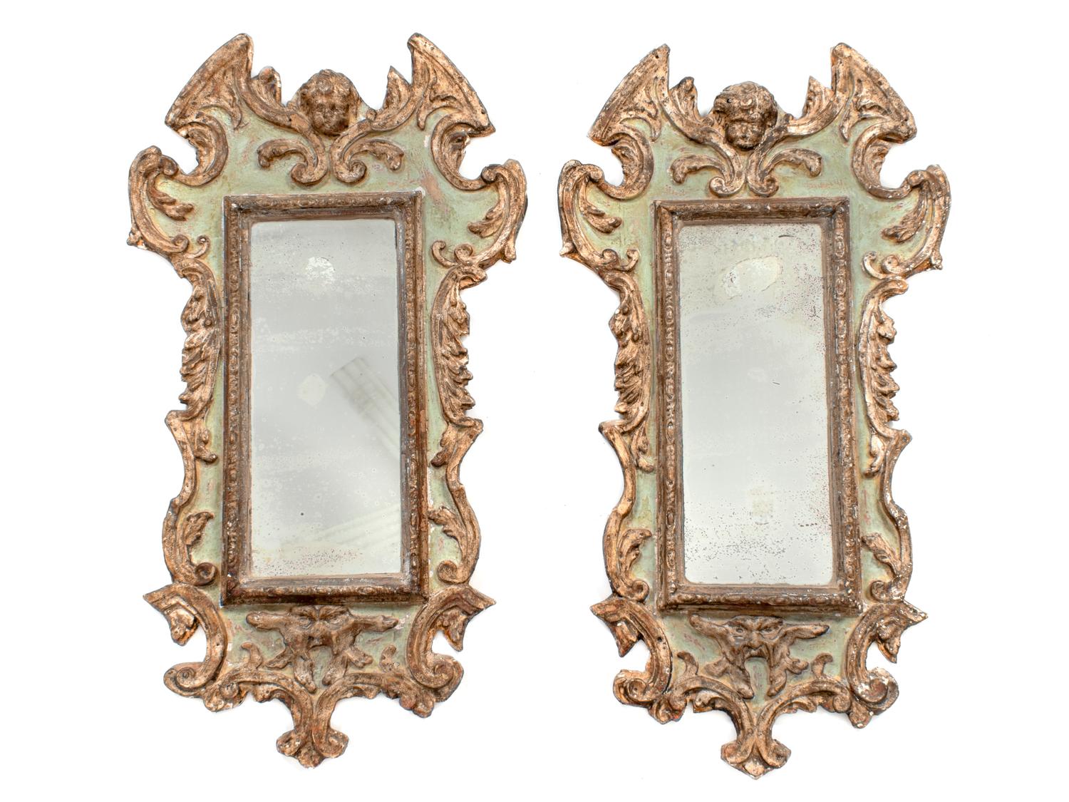 A Pair of Italian Painted and Gilt Gesso Mirrors — 19TH CENTURY