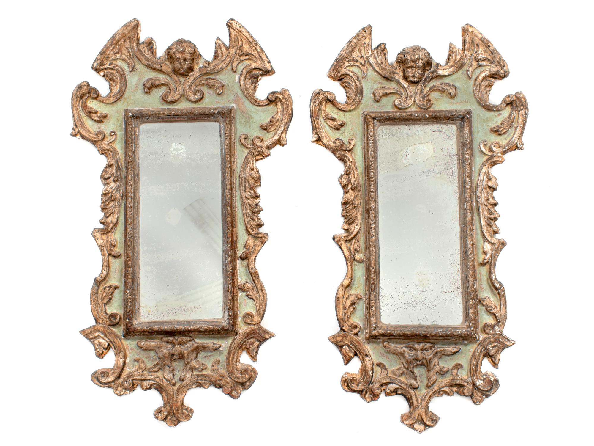 A Pair of Italian Painted and Gilt Gesso Mirrors — 19TH CENTURY