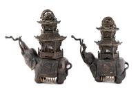 Two Chinese Bronze Elephant Pagoda Censers — 19TH CENTURY