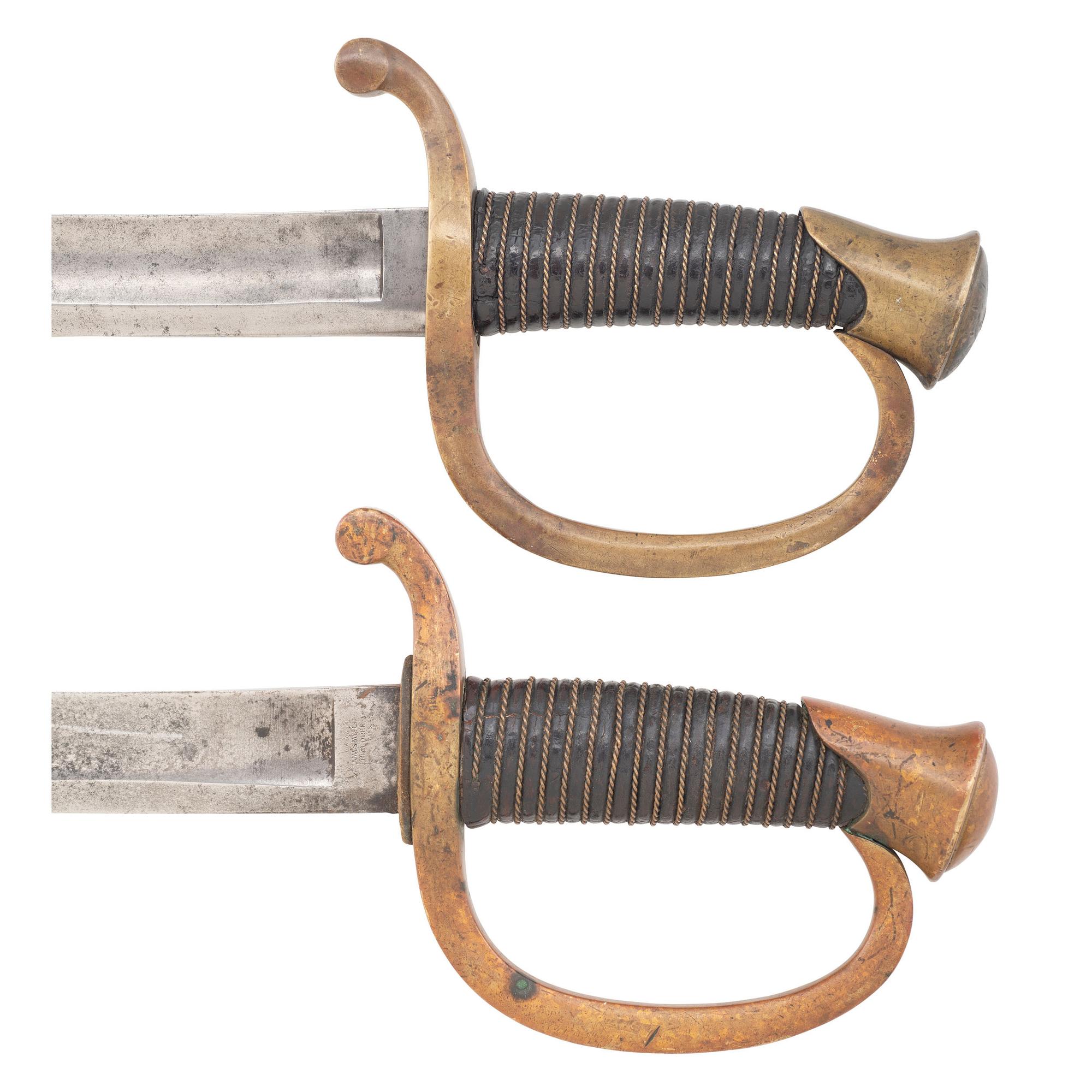 Two US Model 1840 Artillery Sabers with Scabbards, 1st and 2nd Patterns