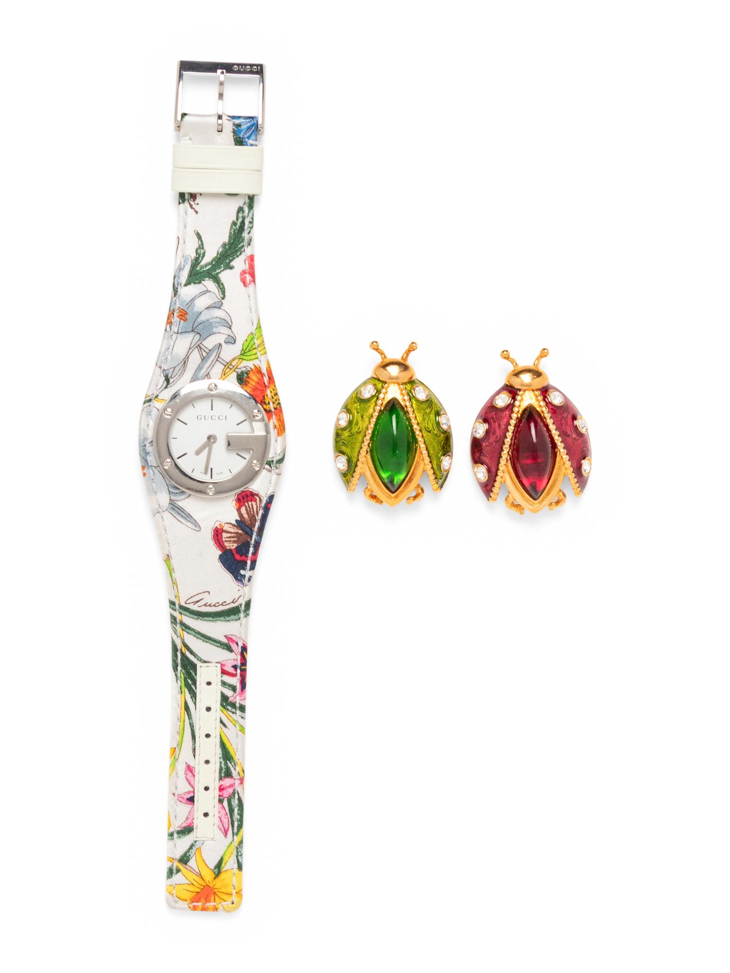 Christian Dior & Gucci, Two Brooches & Flora Watch