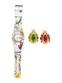 Christian Dior & Gucci, Two Brooches & Flora Watch