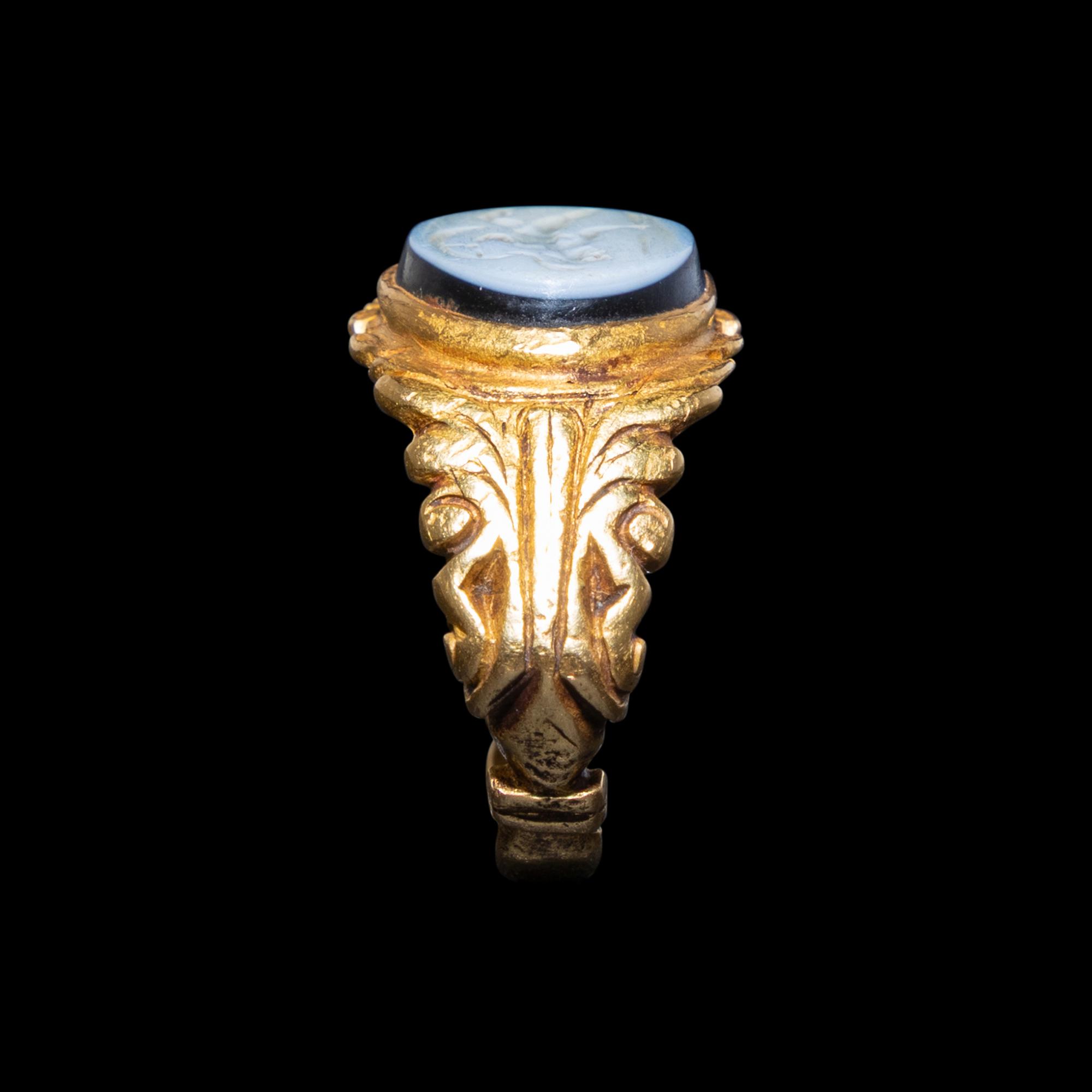 A Roman Gold and Nicolo Ring with Mars