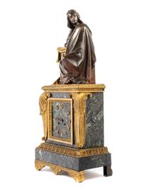 A Louis Philippe Verde Antico Marble, Gilt and Patinated Bronze Figural Mantel Clock