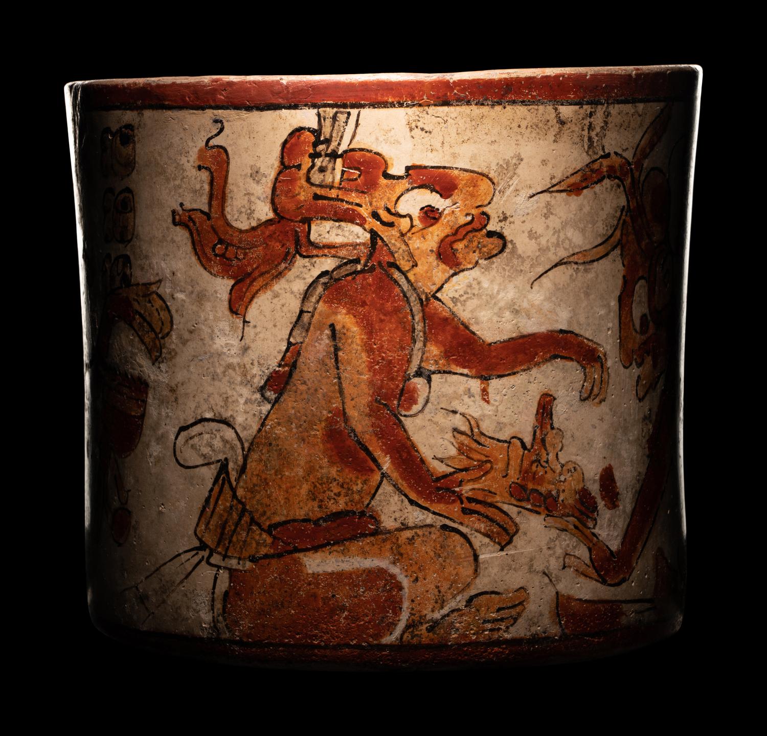 A Maya Polychrome Cylinder Vessel