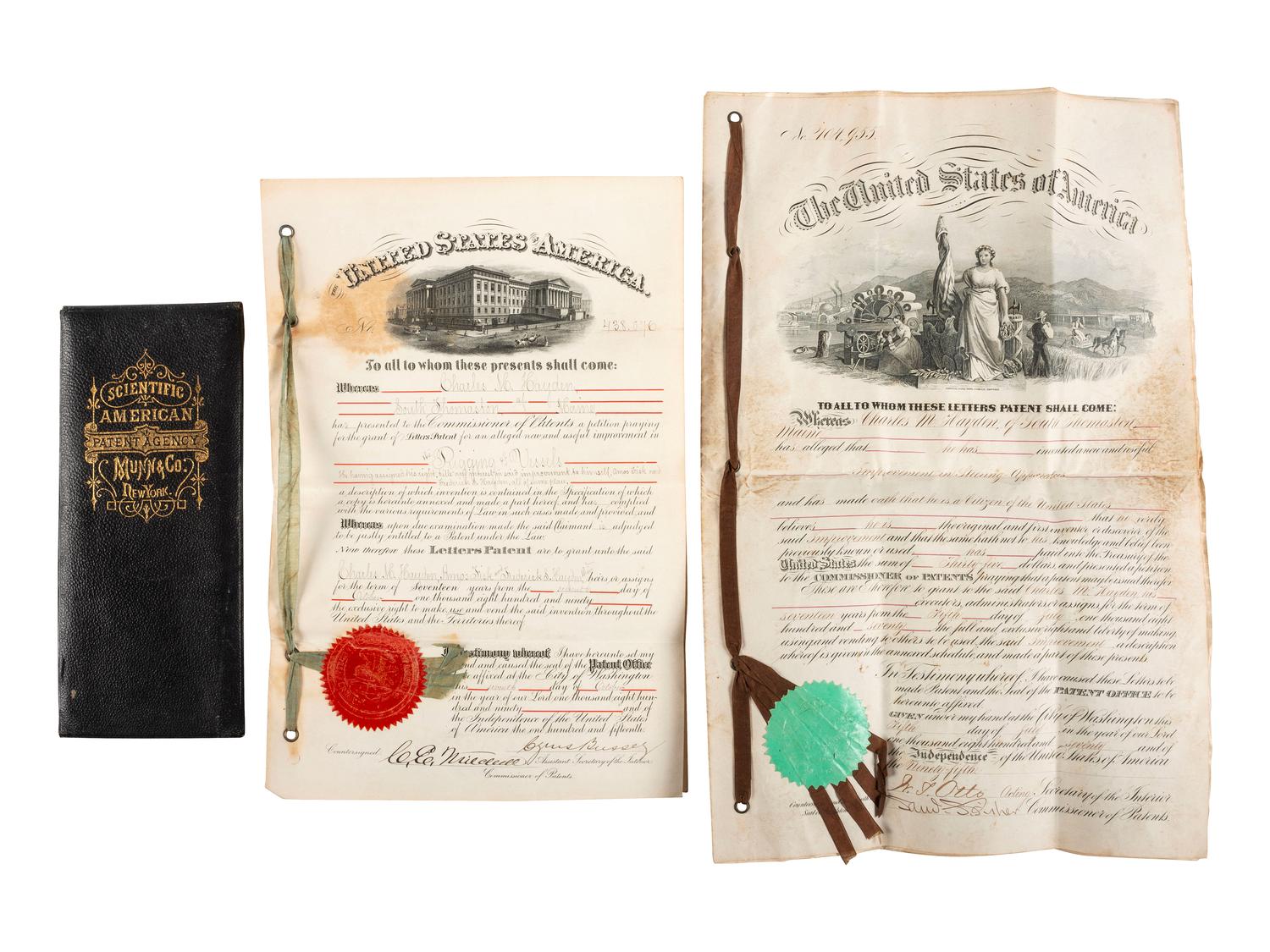 [SCIENCE & TECHNOLOGY]. Charles M. Hayden (1845-1934) archive featuring a patent model for a gun mount with associated photographs, letters, and sketchbook.