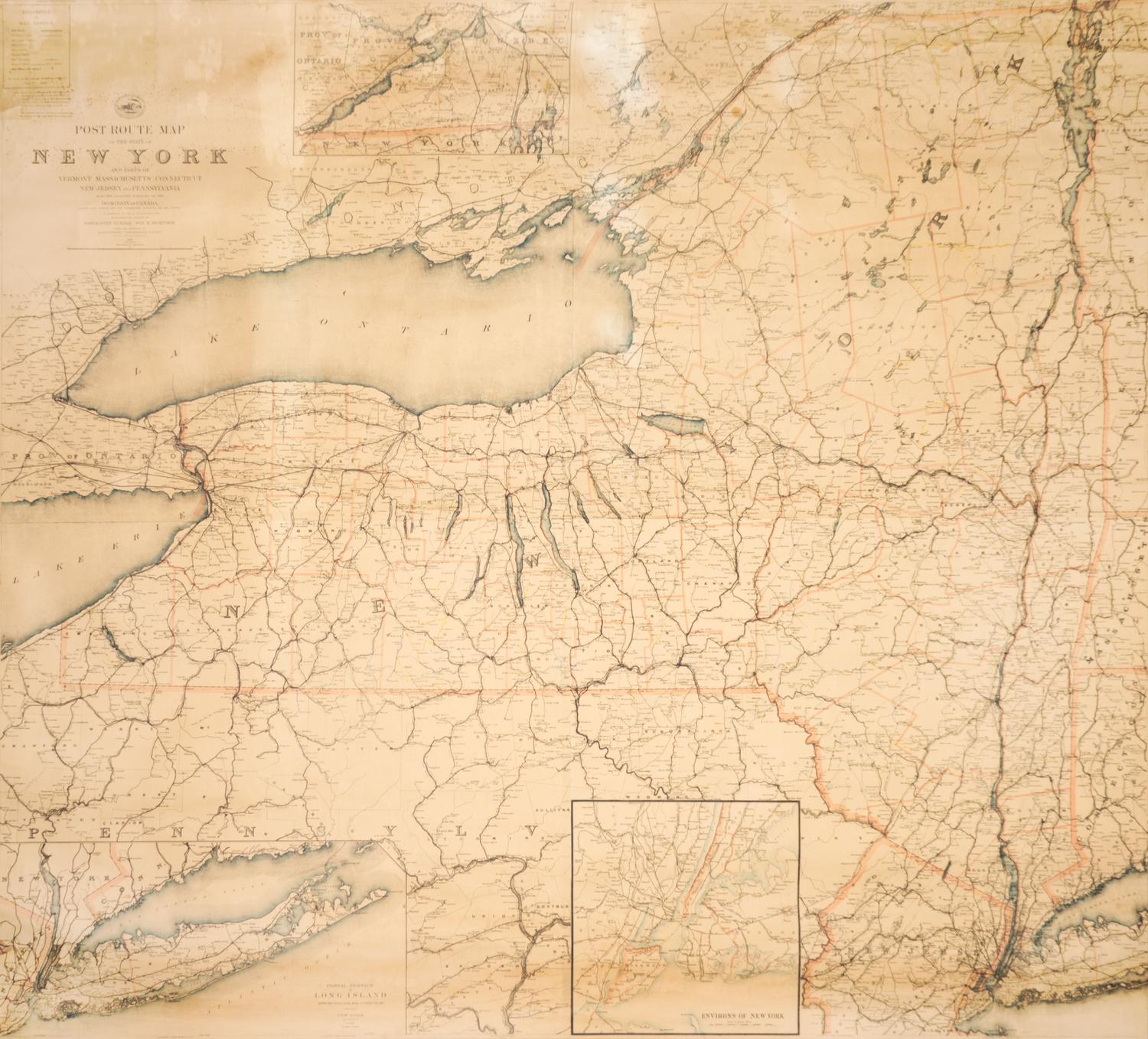(MAP) NICHOLSON, W.L. Post Route Map of the State of New York... New York, 1891