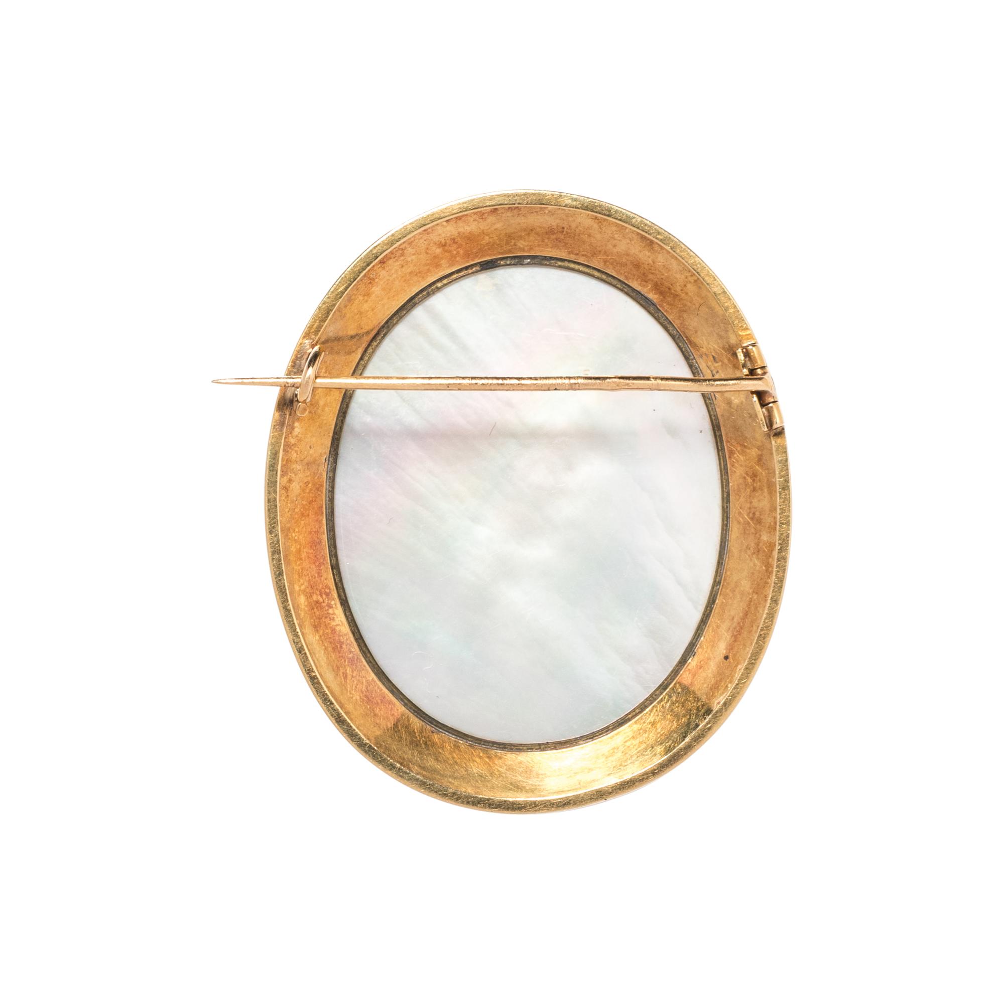 FRENCH, YELLOW GOLD AND SEED PEARL PORTRAIT BROOCH