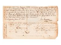 [MATAGORDA PROPRIETORS]. Partly printed document accomplished in manuscript. A land deed signed by two of the proprietors, both Old Three Hundreds, Ira Ingram and Elias Wightman. [San Felipe de Austin: Printed by G.B. Cotten, 1830 or early 1831].