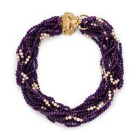 AMETHYST, CULTURED PEARL AND DIAMOND TORSADE NECKLACE