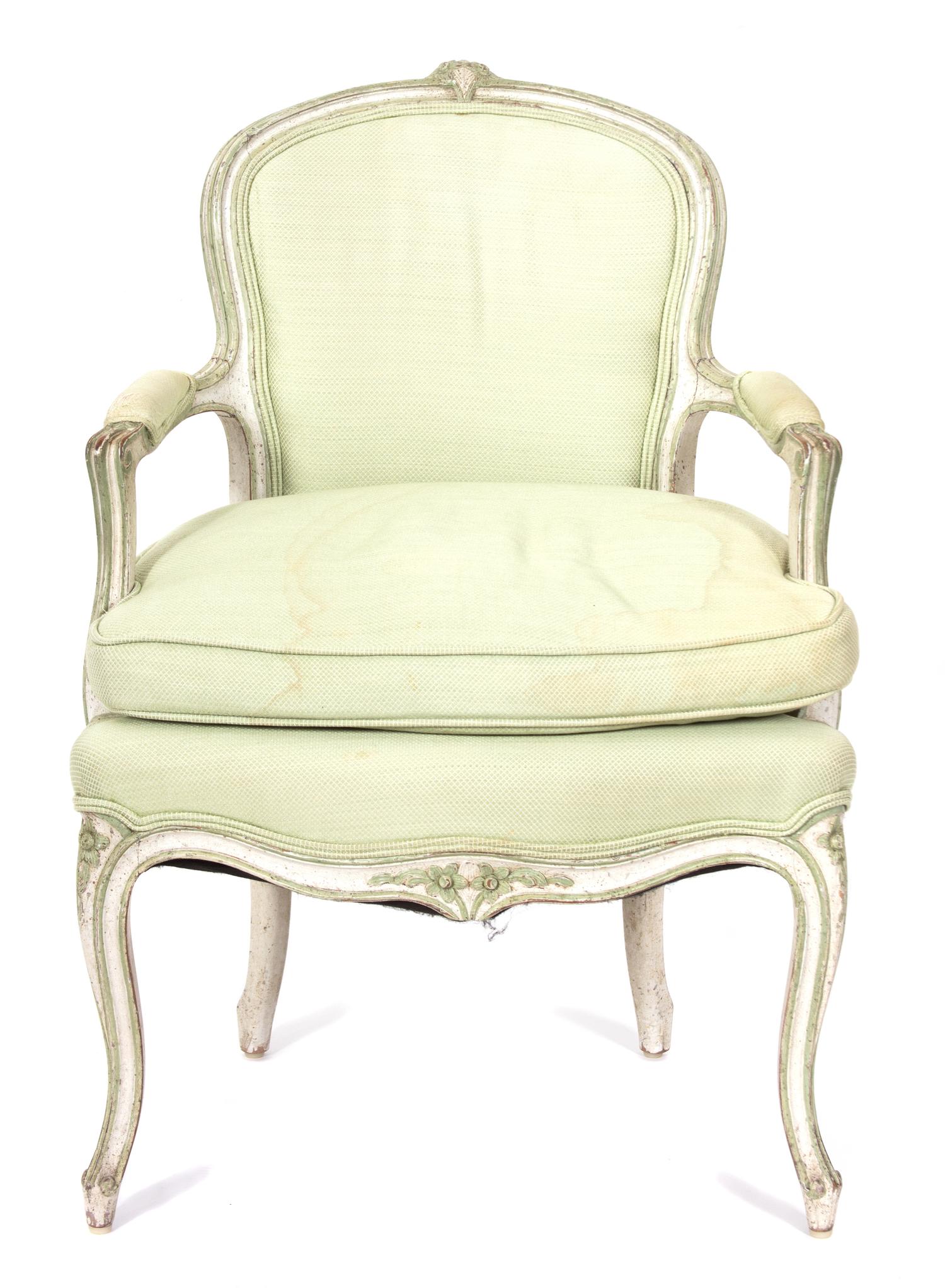 A Louis XV Style Painted Fauteuil Height 33 inches.