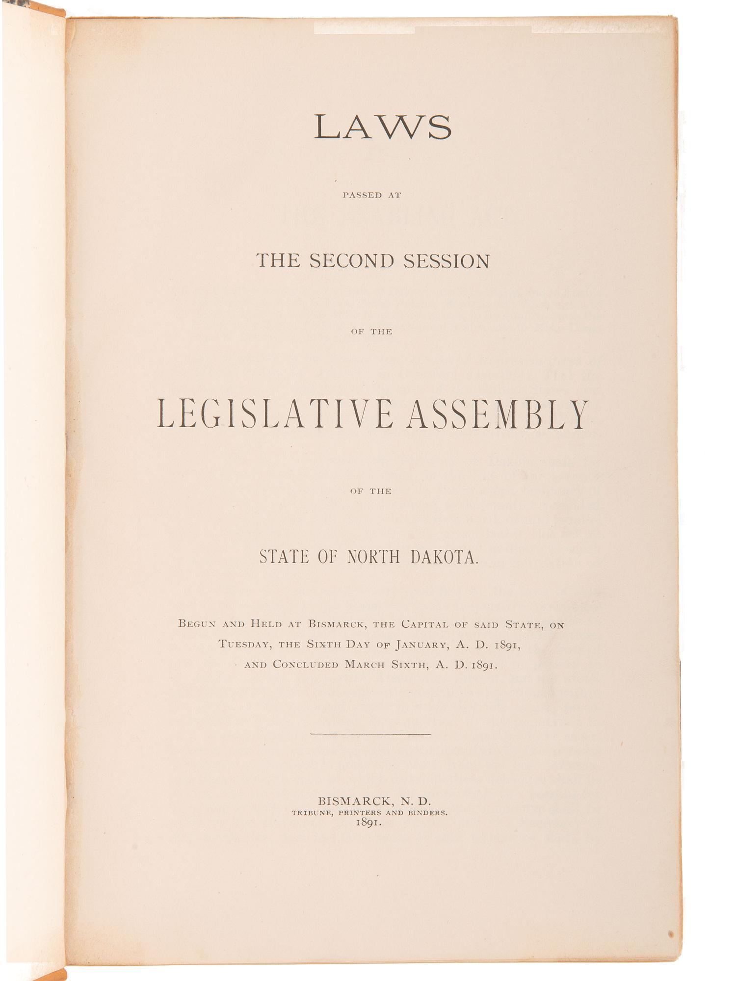 [NORTH DAKOTA]. A collection of early North Dakota legislative publications, comprising: