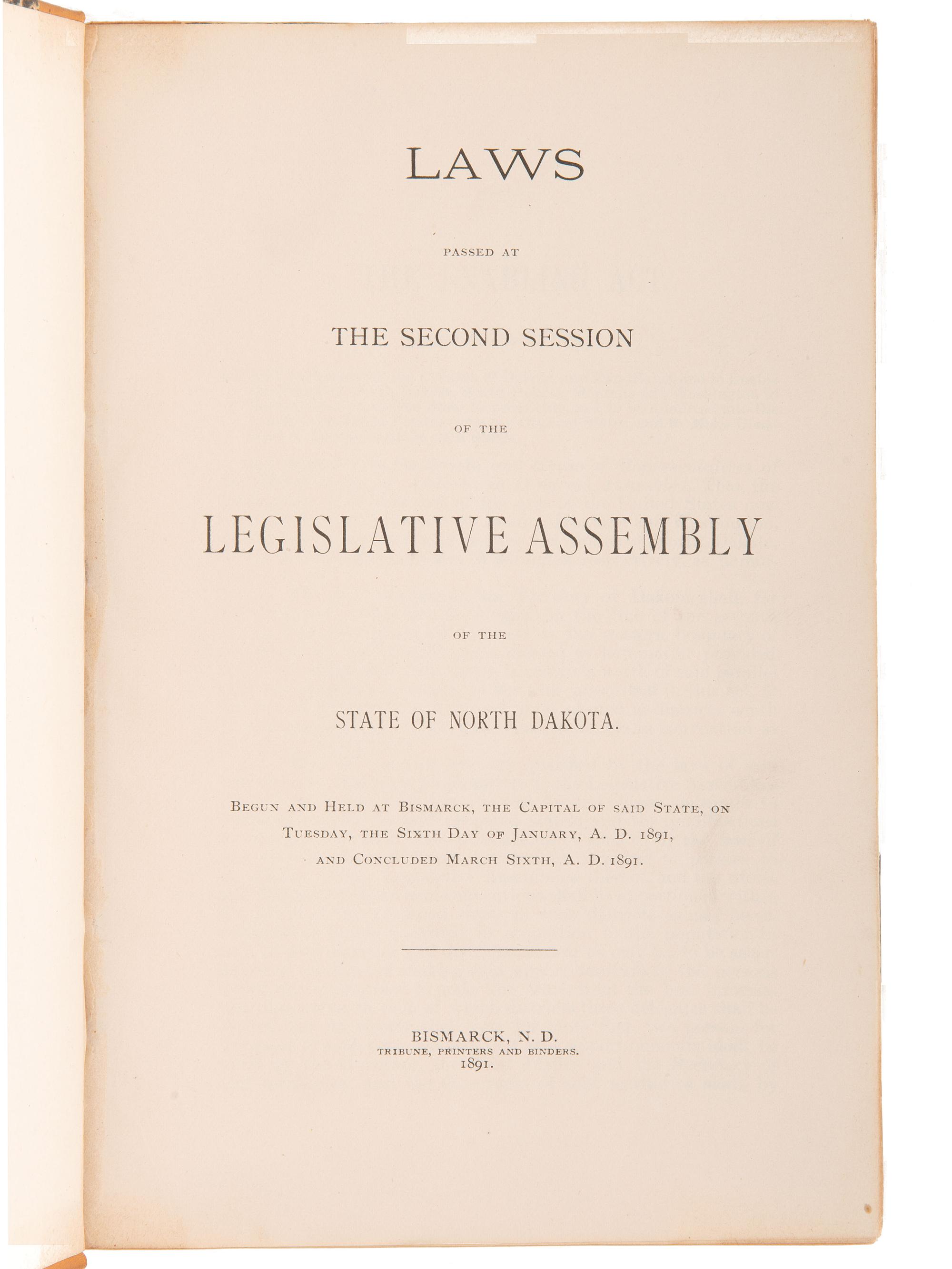 [NORTH DAKOTA]. A collection of early North Dakota legislative publications, comprising: