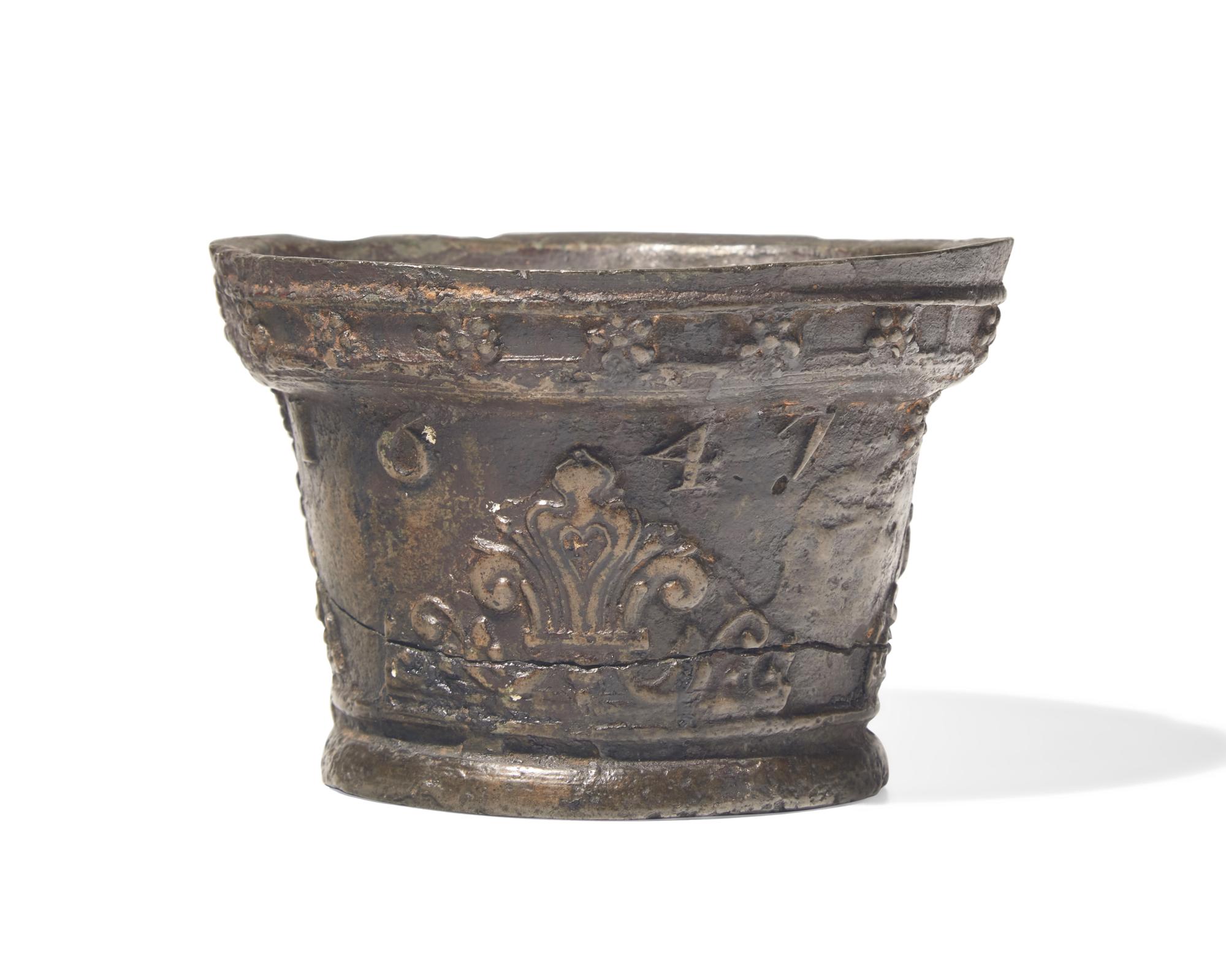 A Cast Bronze Mortar, French, Dated "1647"