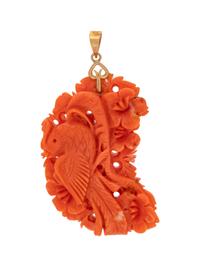 A 14 Karat Yellow Gold and Coral Pendant,