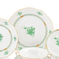 A Herend Chinese Bouquet Green Porcelain Dinner Service