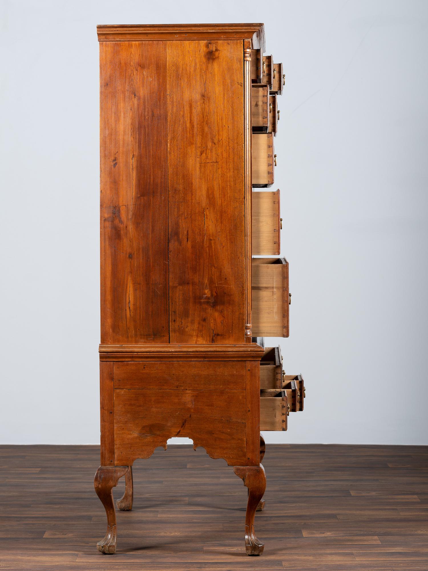 A Queen Anne Walnut Flat-Top High Chest