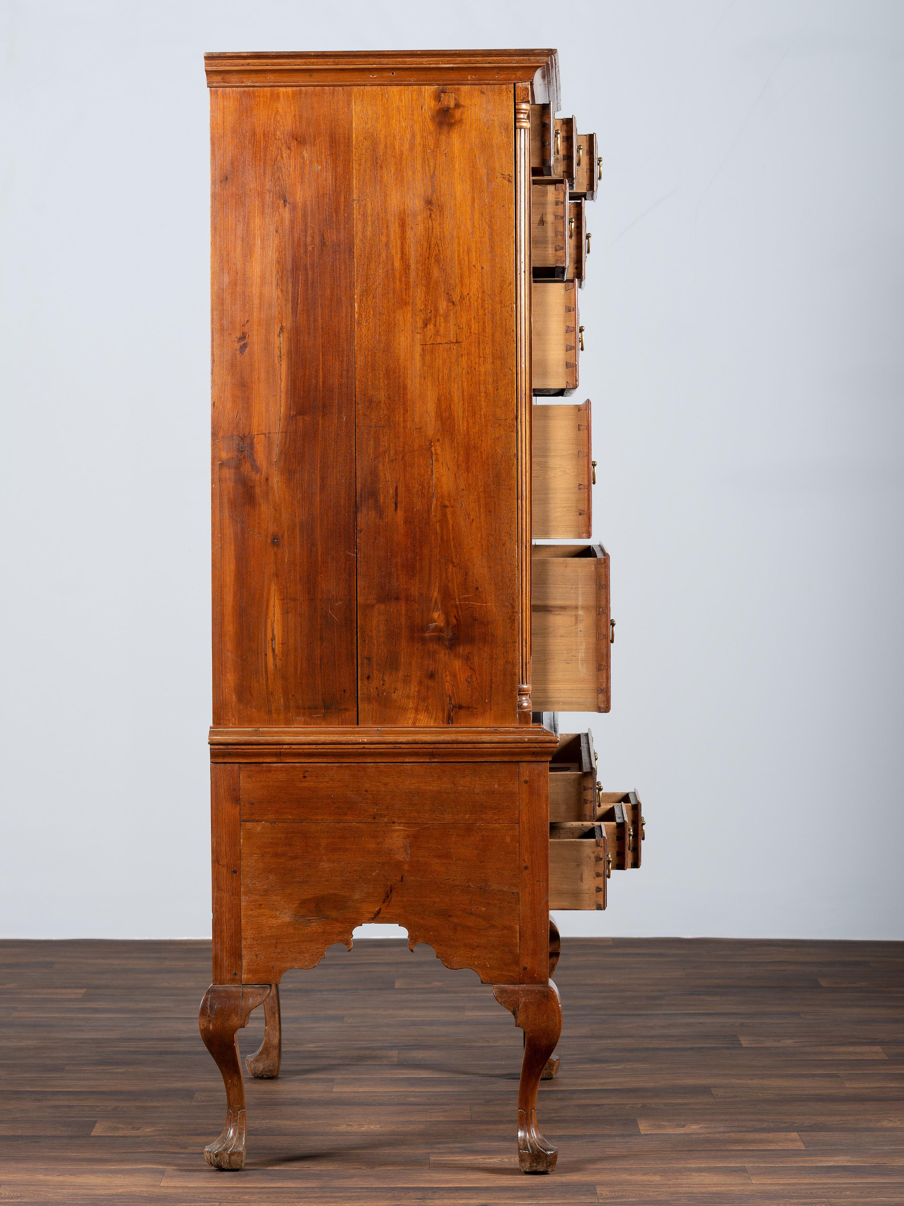 A Queen Anne Walnut Flat-Top High Chest