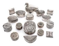 A Group of Seventeen Silver Boxes, Chinese, Indian and Persian, 19th Century and Later, comprising three Chinese export silver examples