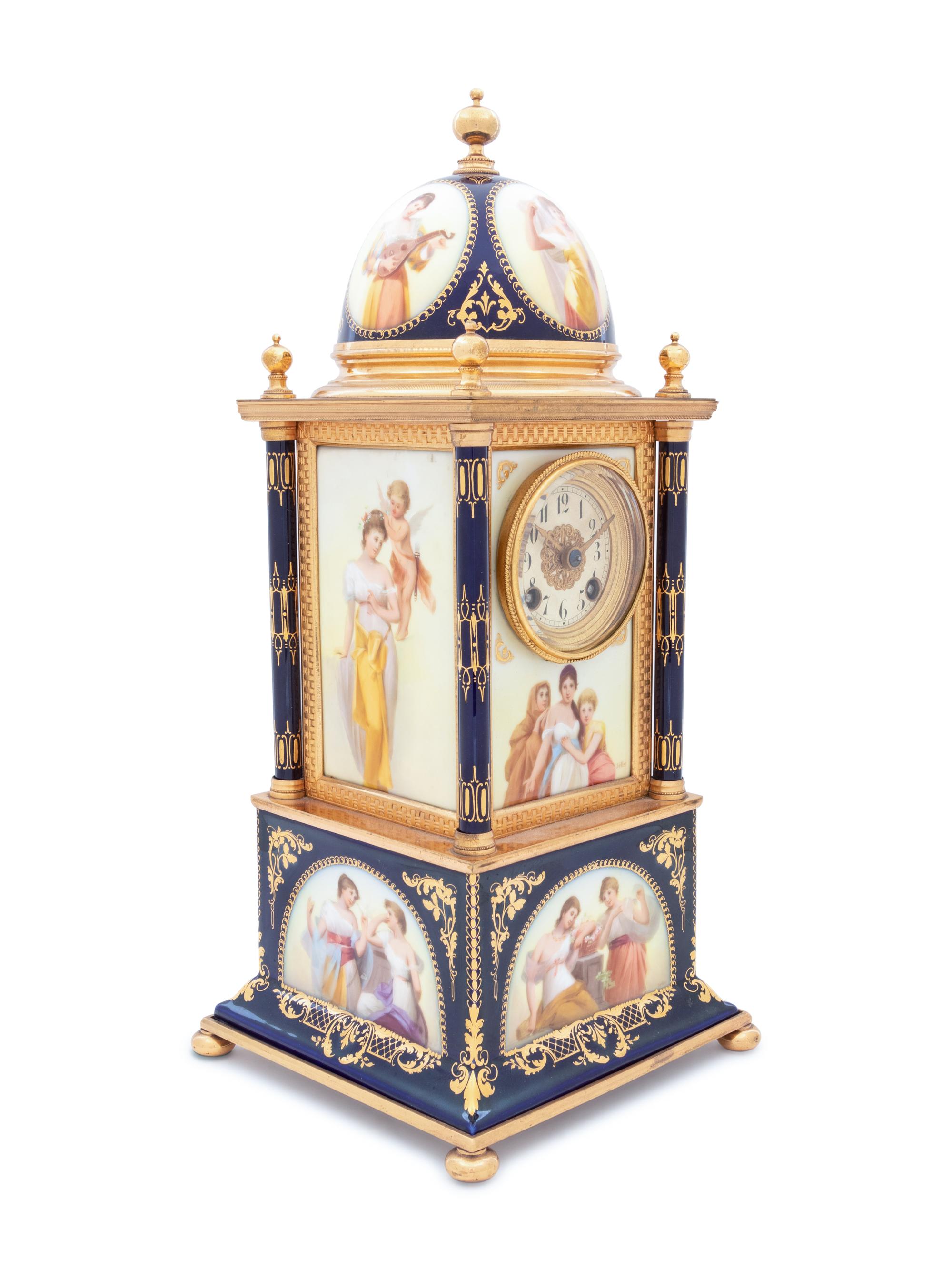 A Vienna Porcelain Mantel Clock