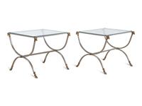A Pair of Steel and Brass Side Tables in the Style of Maison Jansen