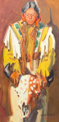 John Moyers, (American, b. 1958), Indian Holding Buffalo Skull