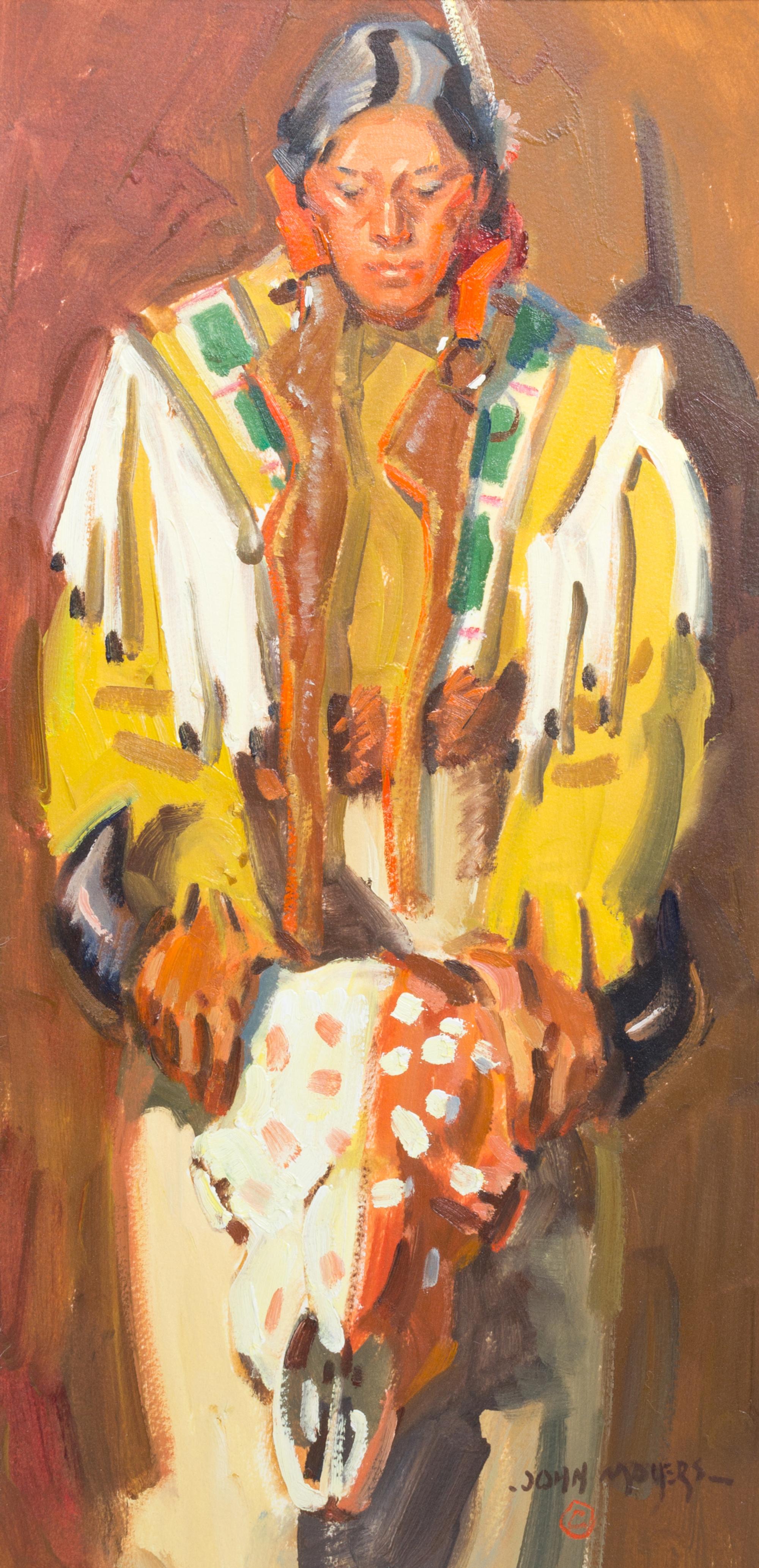 John Moyers, (American, b. 1958), Indian Holding Buffalo Skull
