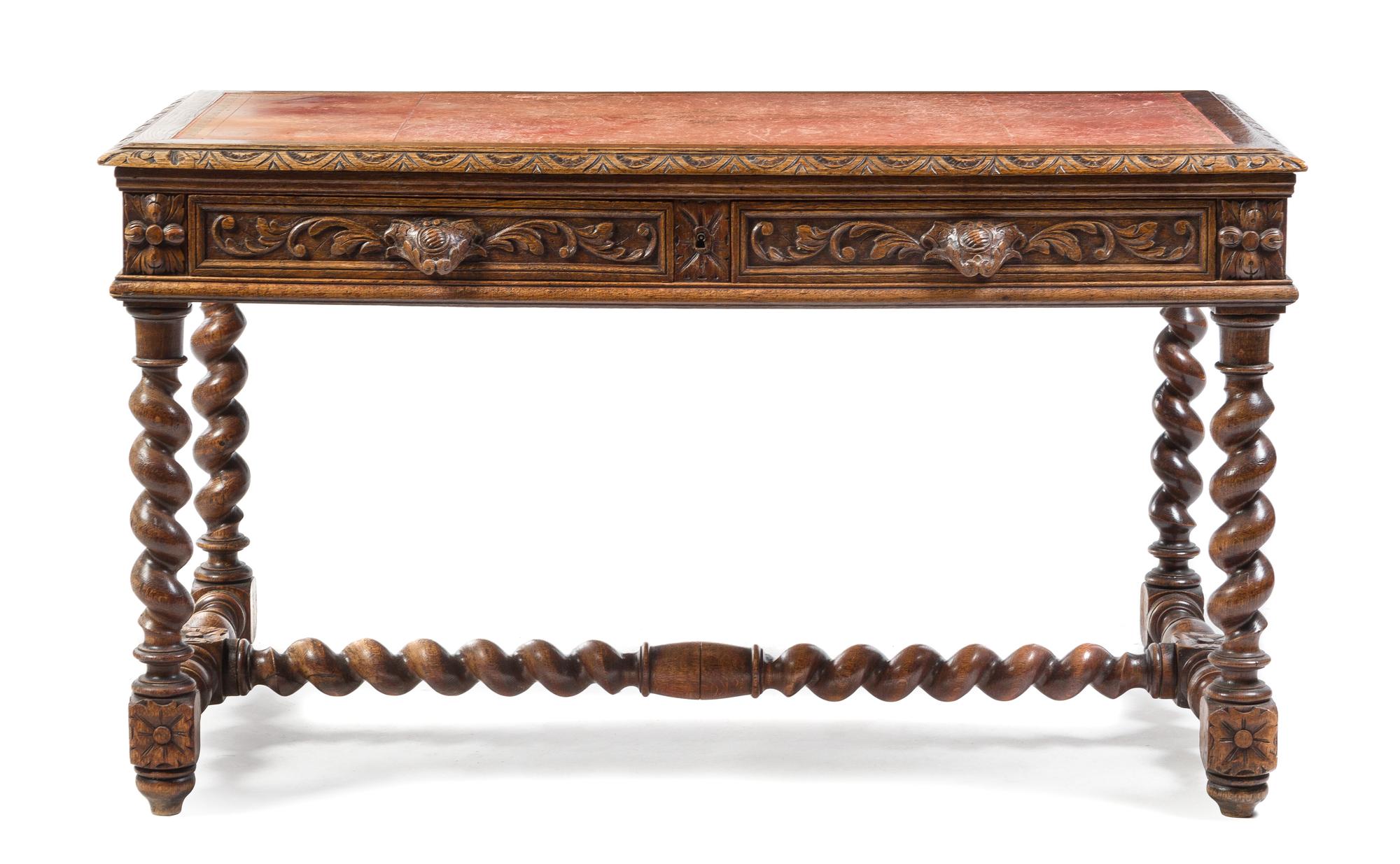 A Flemish Baroque Style Walnut Writing Table Height 29 x width 52 x depth 27 1/2 inches. — 19TH CENTURY