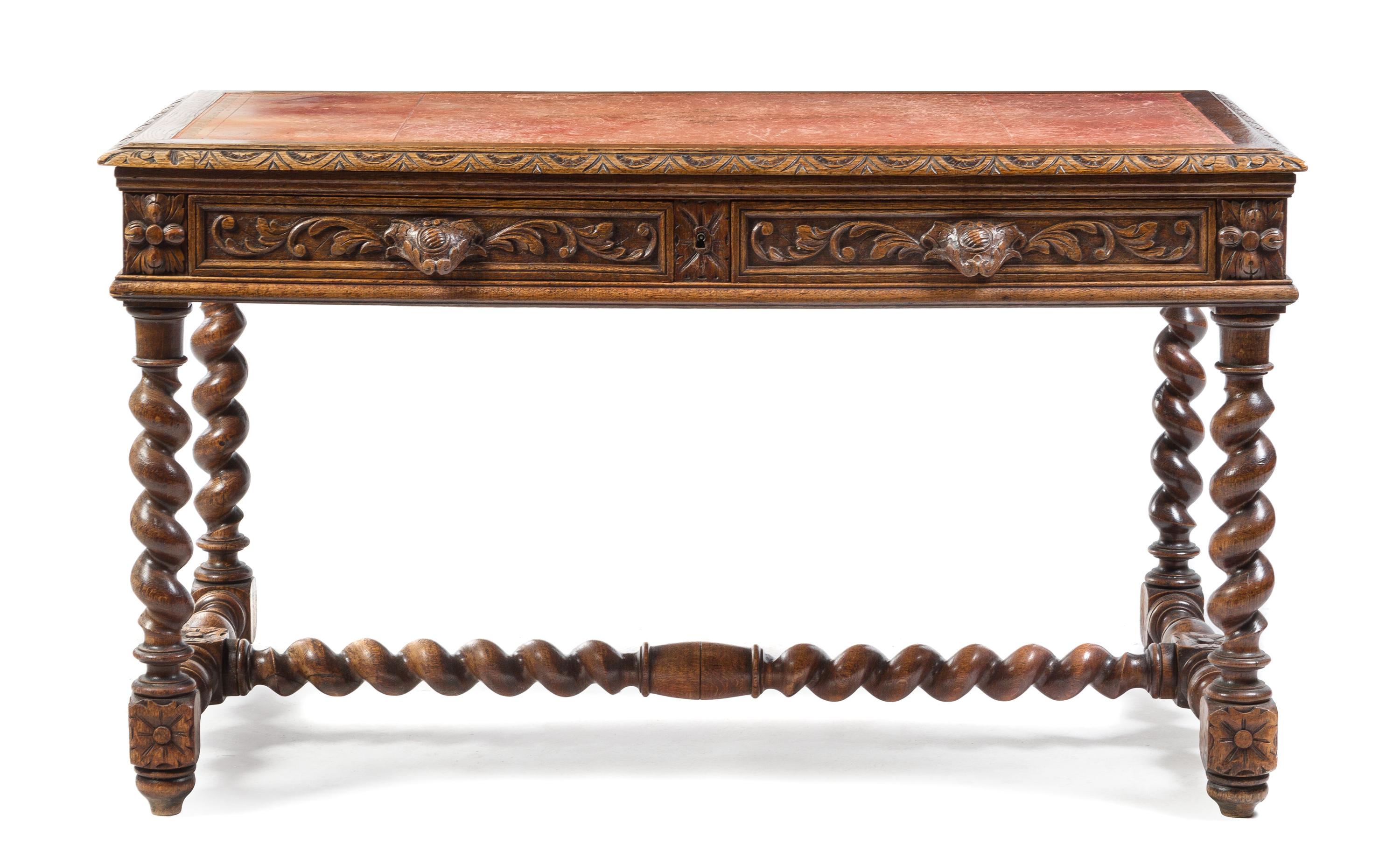 A Flemish Baroque Style Walnut Writing Table Height 29 x width 52 x depth 27 1/2 inches. — 19TH CENTURY