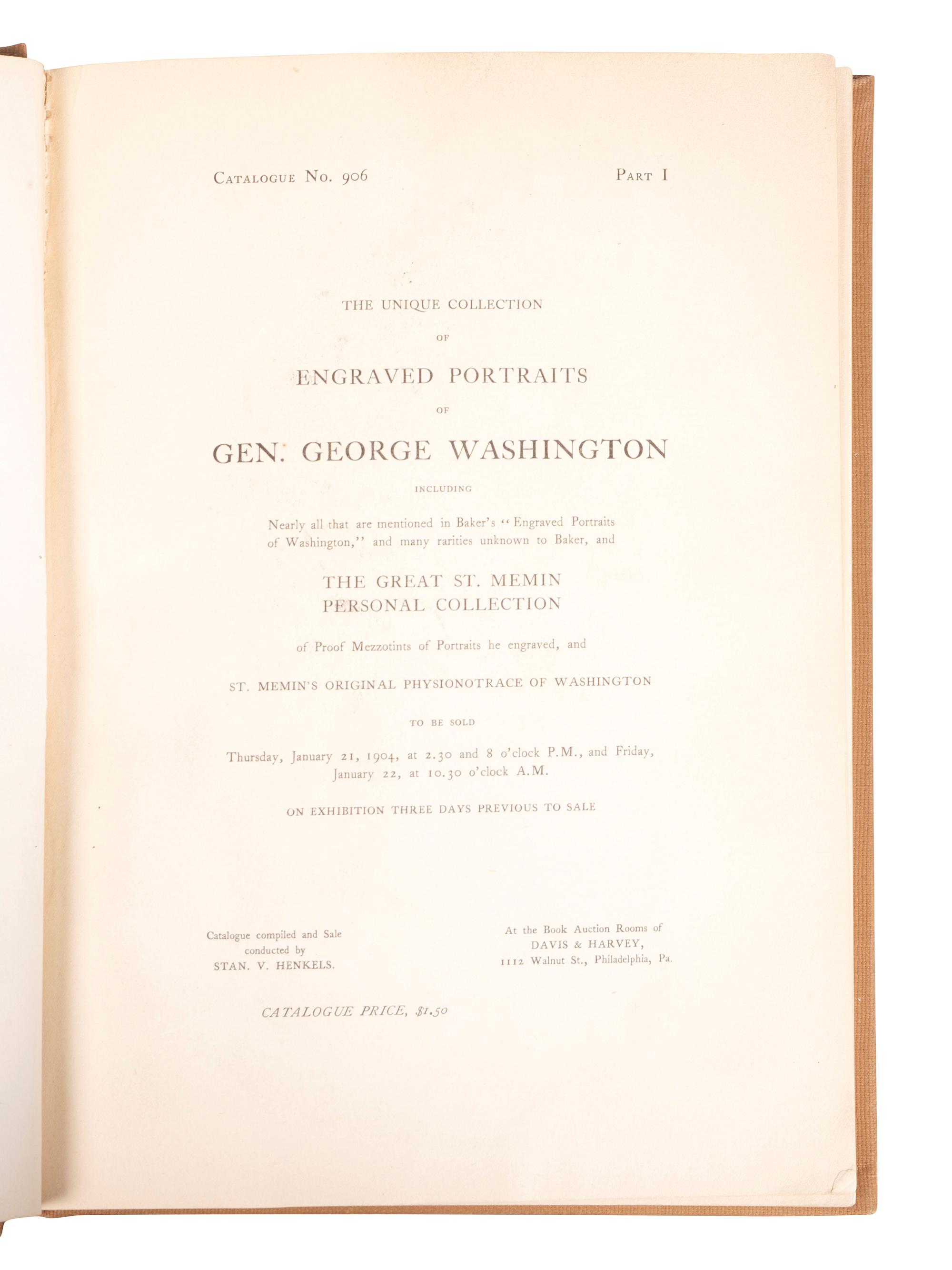 [WASHINGTON, George (1732-1799)]. A group of books and historic auction catalogues about the engraved portraits of George Washington, including Hart, comprising: