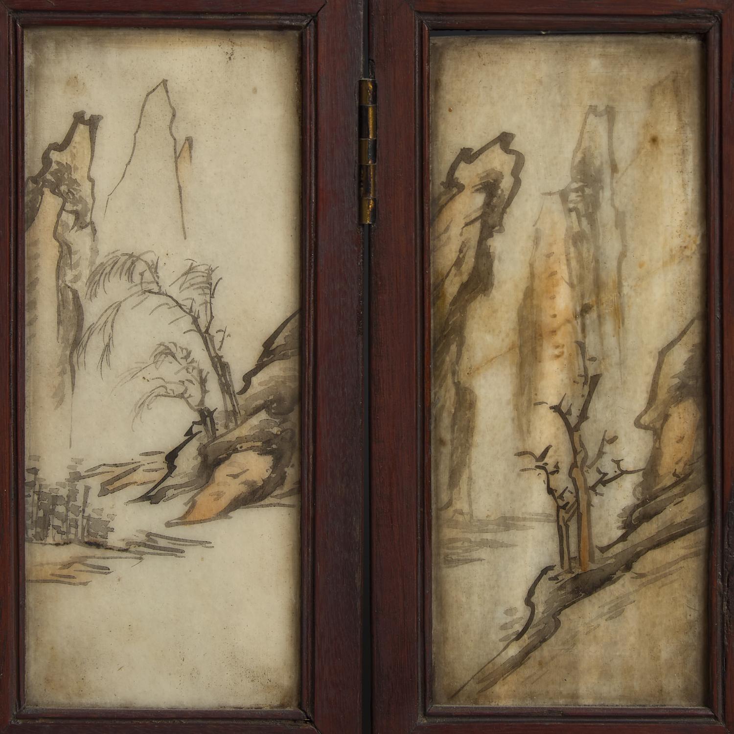 A Chinese Polychromed Marble Inset Wood Eight-Fold Table Screen, Qing Dynasty, 19th Century 清中晚期 五色大理石嵌八開屏風