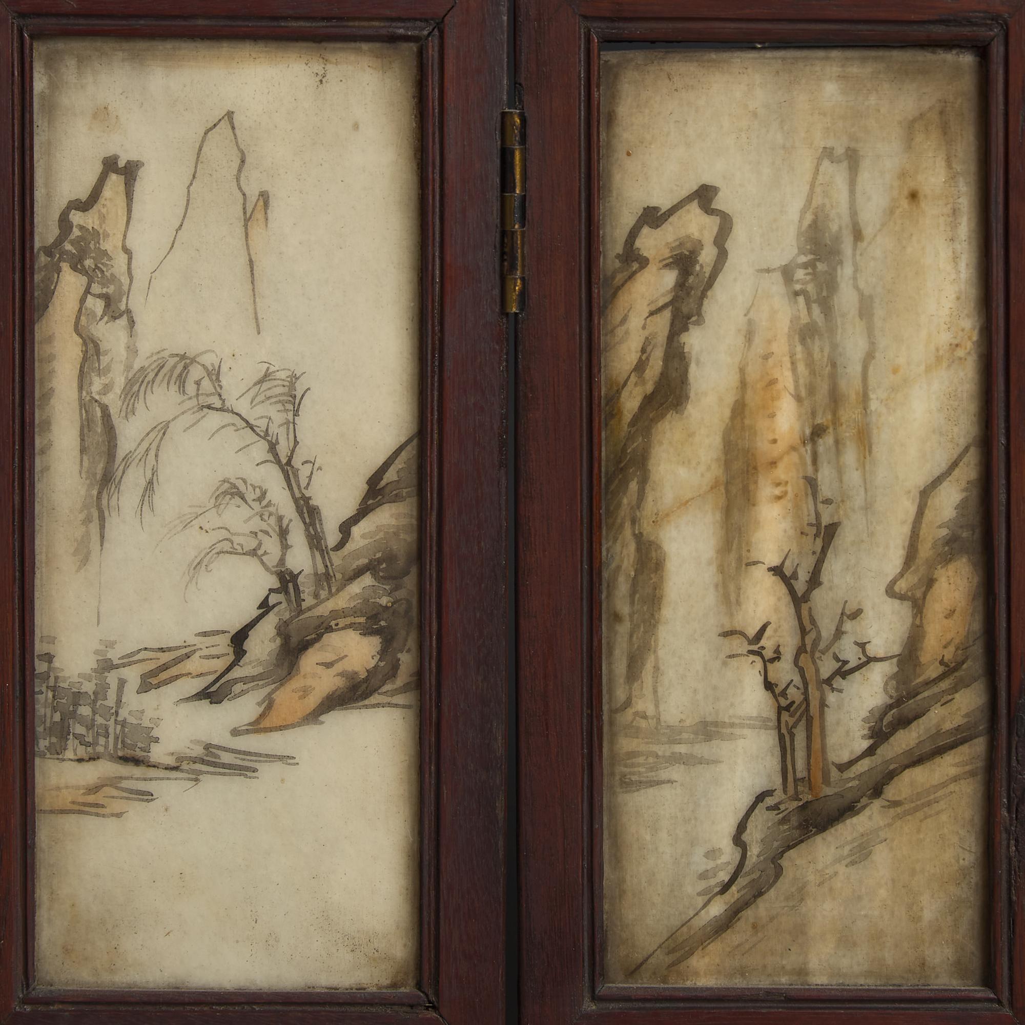 A Chinese Polychromed Marble Inset Wood Eight-Fold Table Screen, Qing Dynasty, 19th Century 清中晚期 五色大理石嵌八開屏風