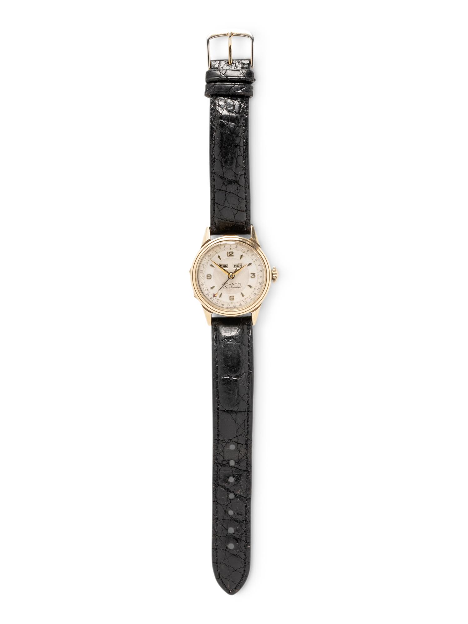 MOVADO, REF. 4635 14K YELLOW GOLD 'CALENDOMATIC' TRIPLE CALENDAR WATCH