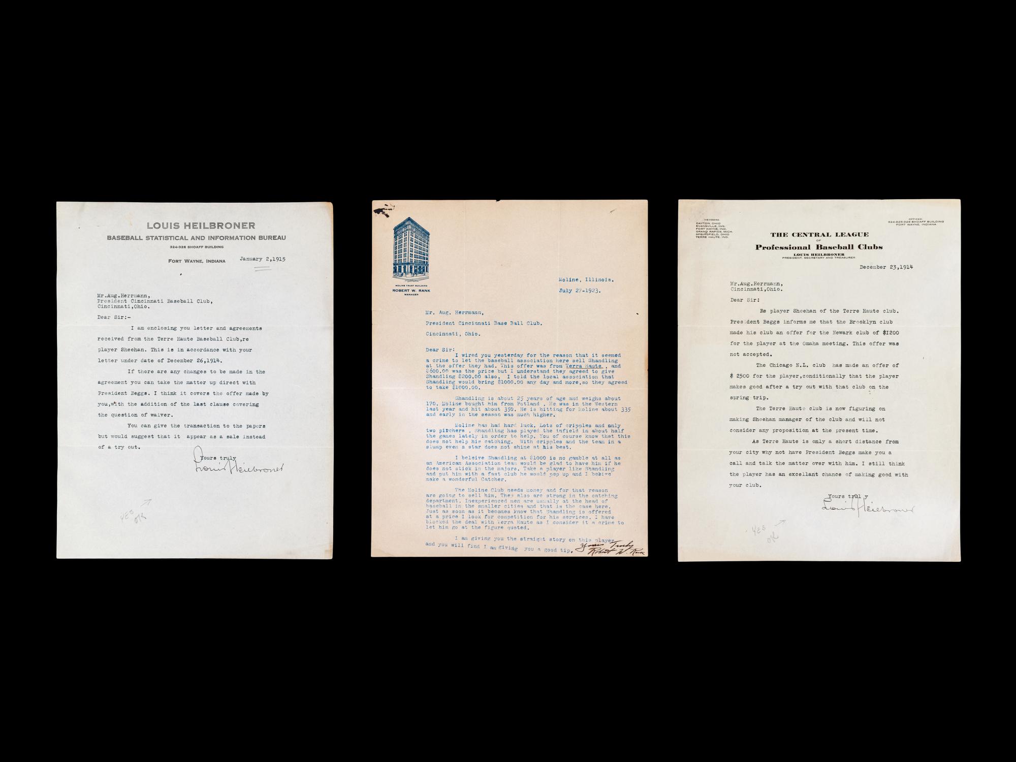 A Group of Seven Early 20th Century Letters with Cincinnati Reds Content,