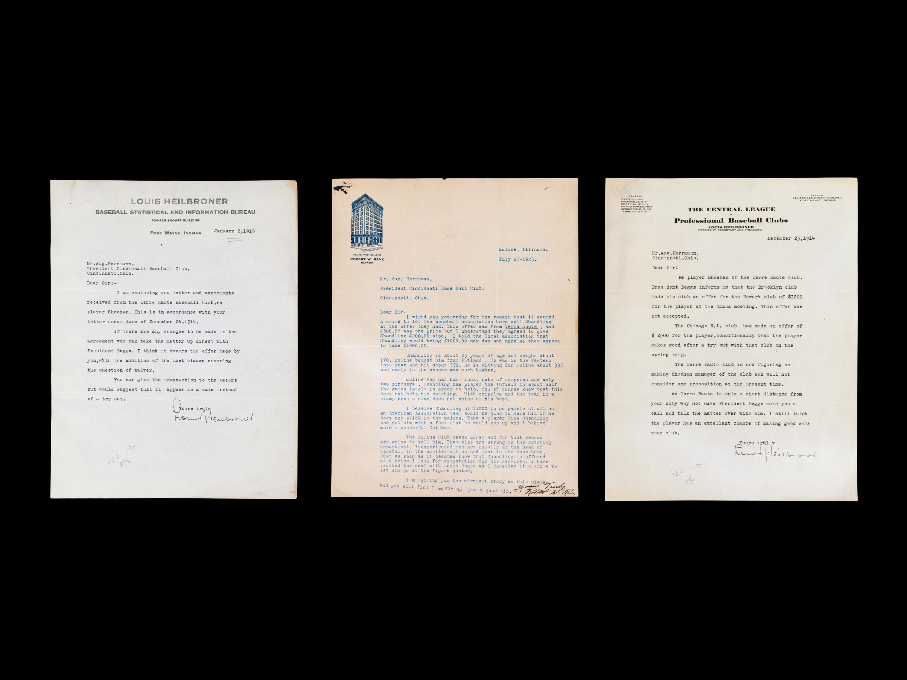 A Group of Seven Early 20th Century Letters with Cincinnati Reds Content,