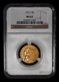 A 1913 Indian Head $5 Gold Coin (NGC MS62)