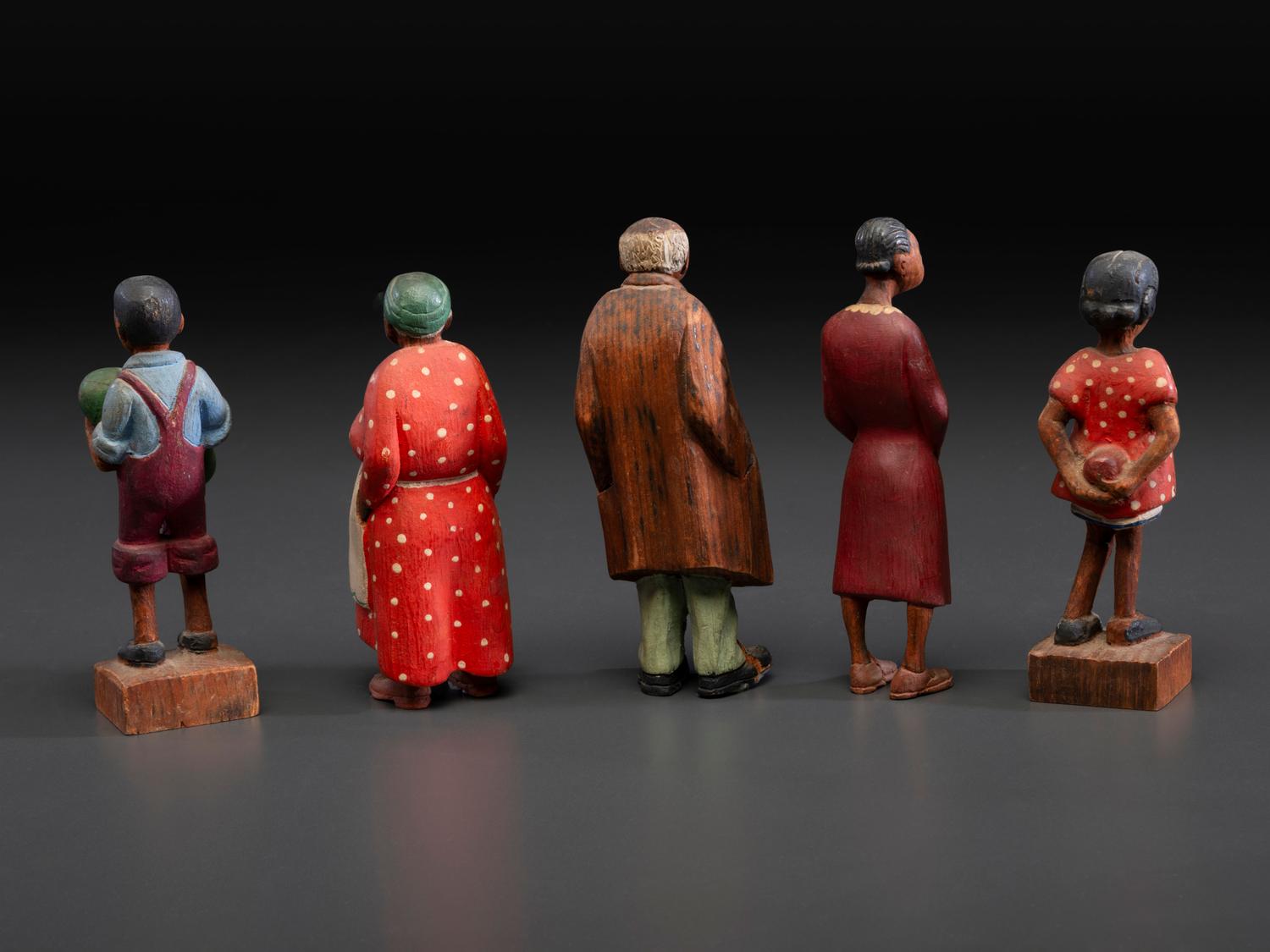 Five Carved and Painted Wood Folk Art Figures, Attributed to Tom Brown (Pleasant Hill, Tennessee, 1884-1947)