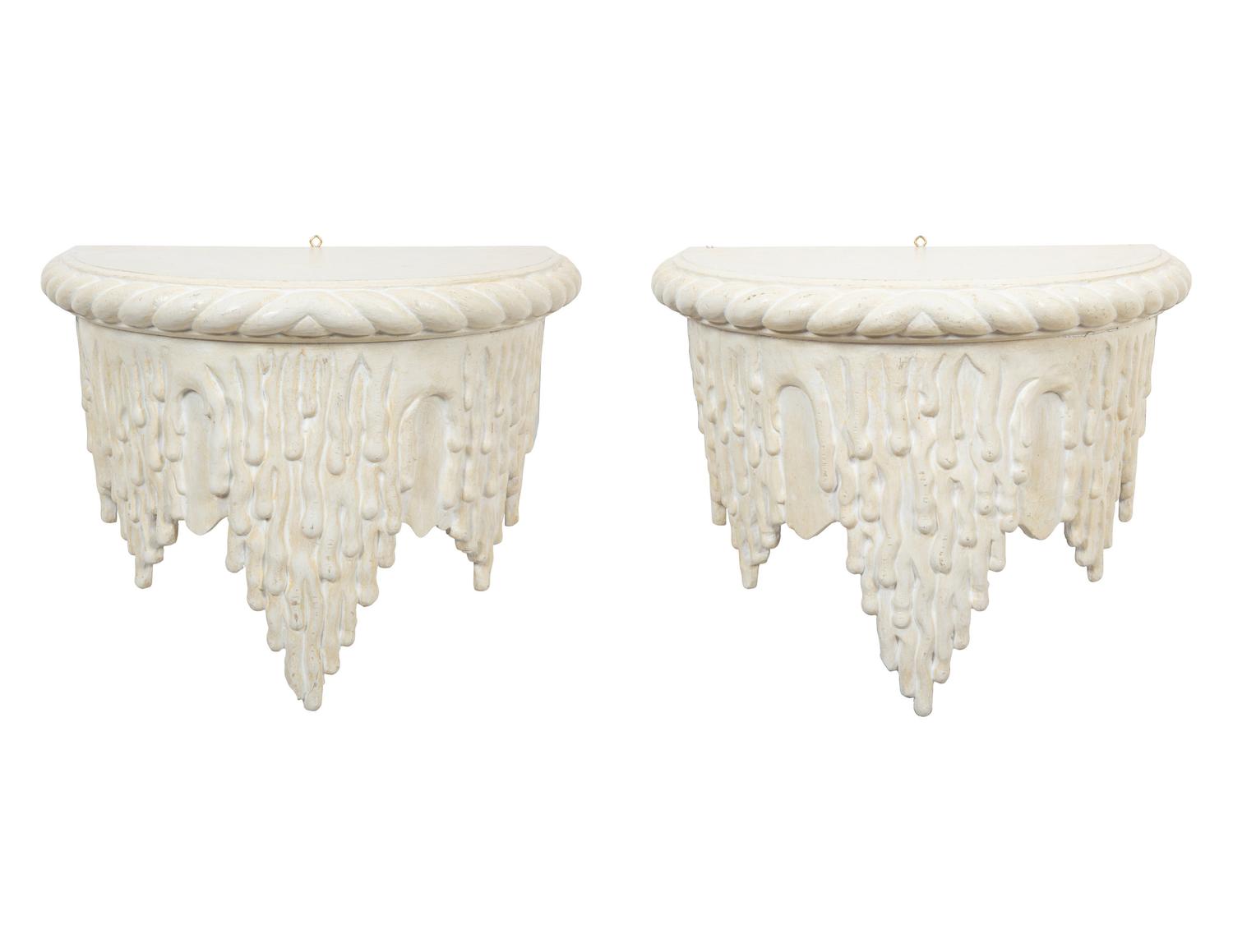 A Pair of White Painted Grotto Style Wall Brackets