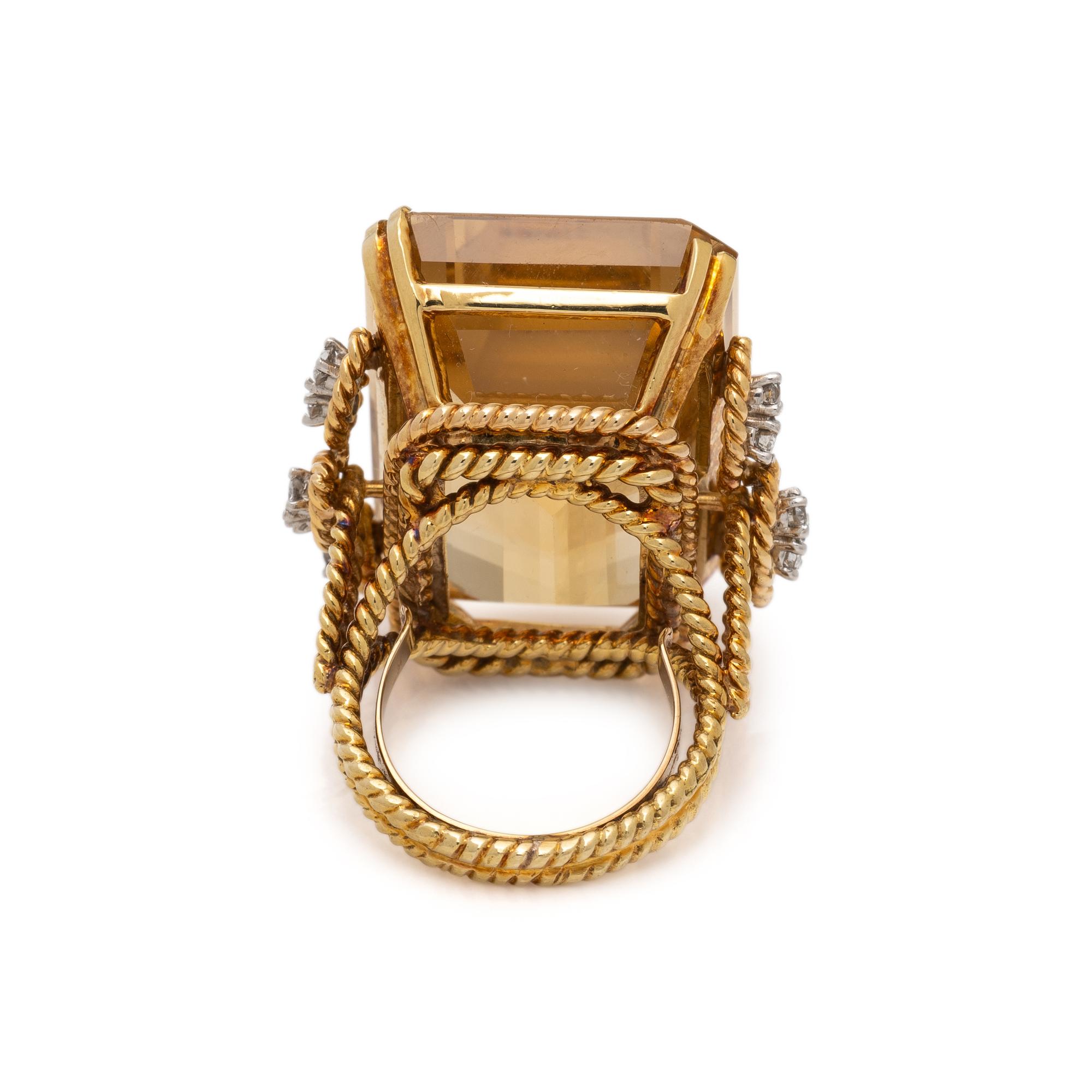 CITRINE, DIAMOND, AND YELLOW GOLD RING