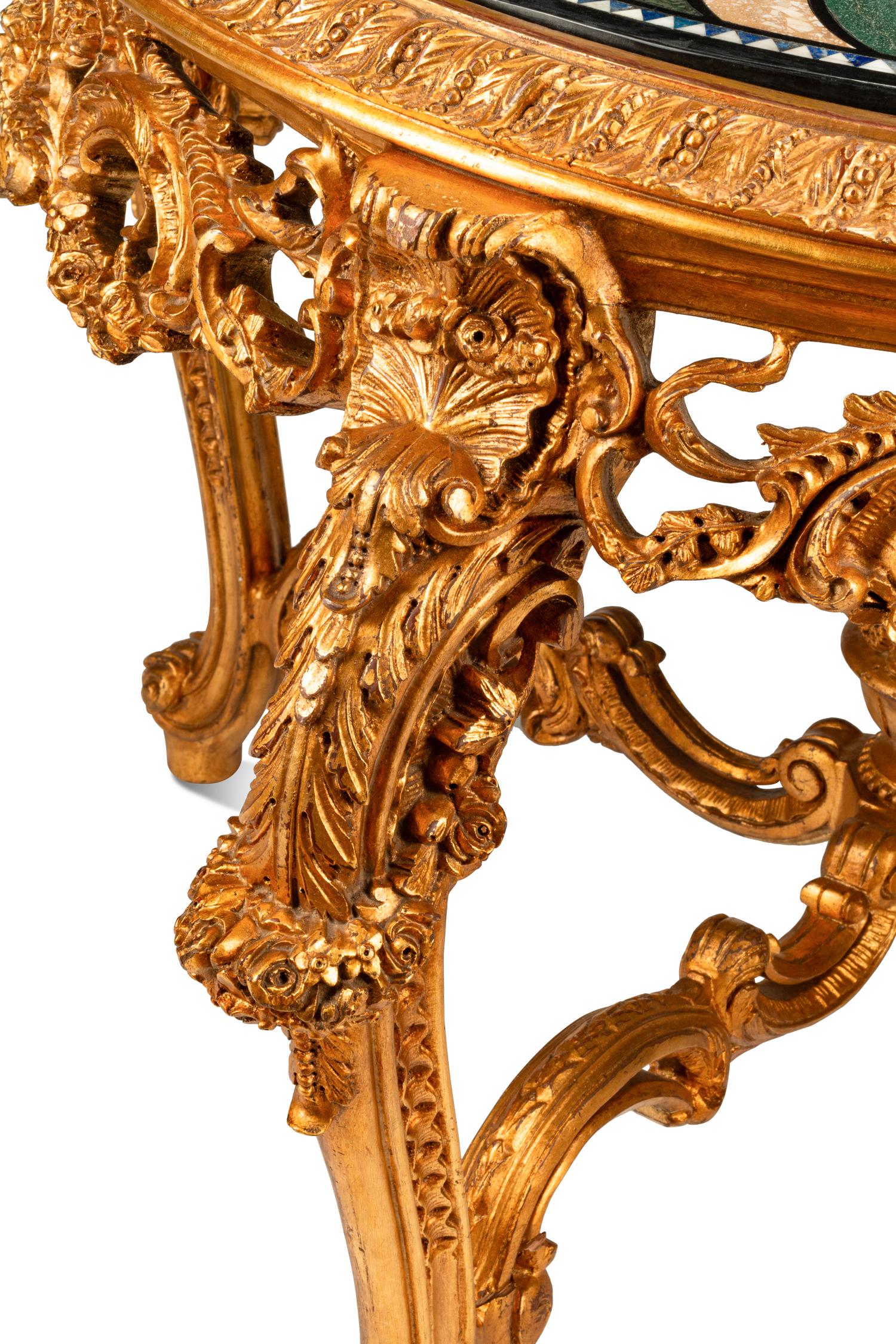 A Continental Giltwood, Specimen Marble and Micromosaic Table