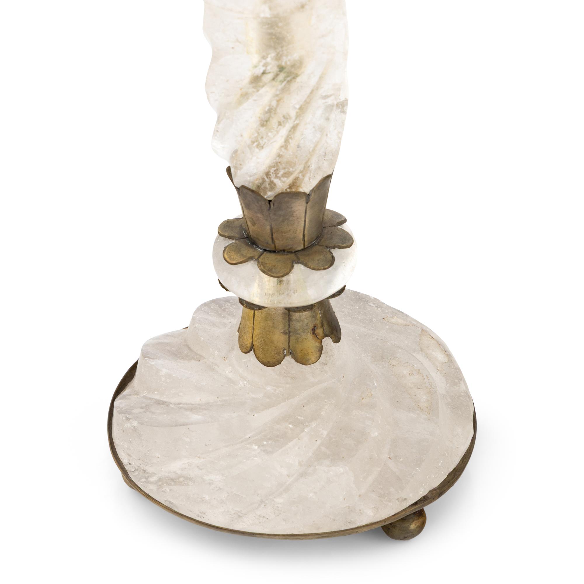 A Set of Four Baroque Style Metal Mounted Rock Crystal Candlesticks